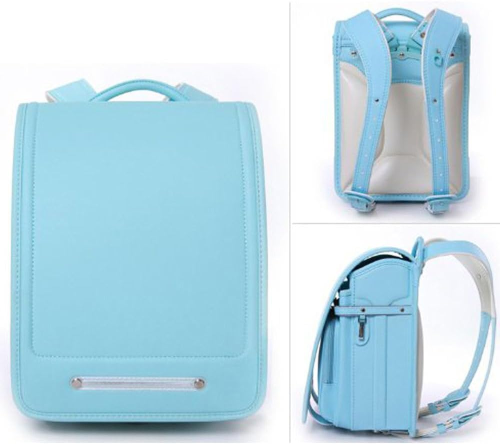 Star-Wind Ransel Randoseru Automatic Japanese School Bags for Boys Girls Senior PU Leather Light Weight Rain Cover, Lblue, Japanese image number 4