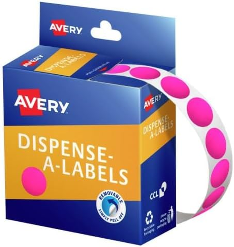 Avery Removable Fluoro Pink Dispenser Dot Stickers, 700 Stickers (937370)