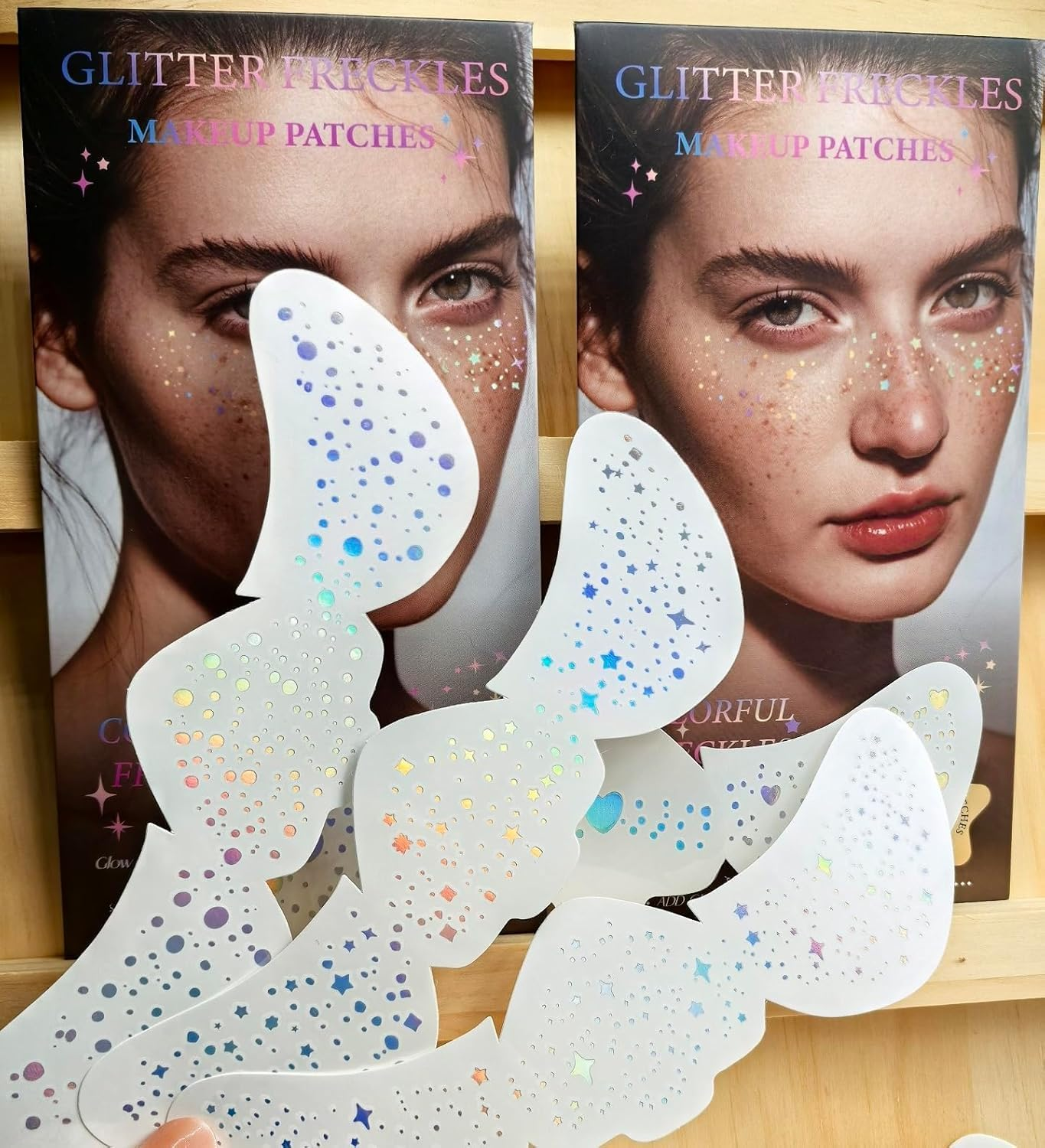 WANXTY Glitter Freckles, Holographic Face and Body Glitter Tattoo Sparkle for Women Gold Glow Cosmetic Star Makeup Accessories for Festival Rave (Holographic) (Blue)