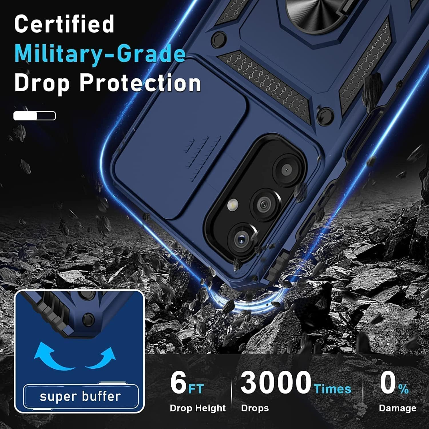 Mobile Phone Case for Samsung Galaxy A16 5G Case with Camera Protection, Armour Protective Case Galaxy A16 5G with 360&deg; Metal Ring Stand Military Shockproof Bumper Hard Case Samsung A16 5G Cover (Blue image number 3