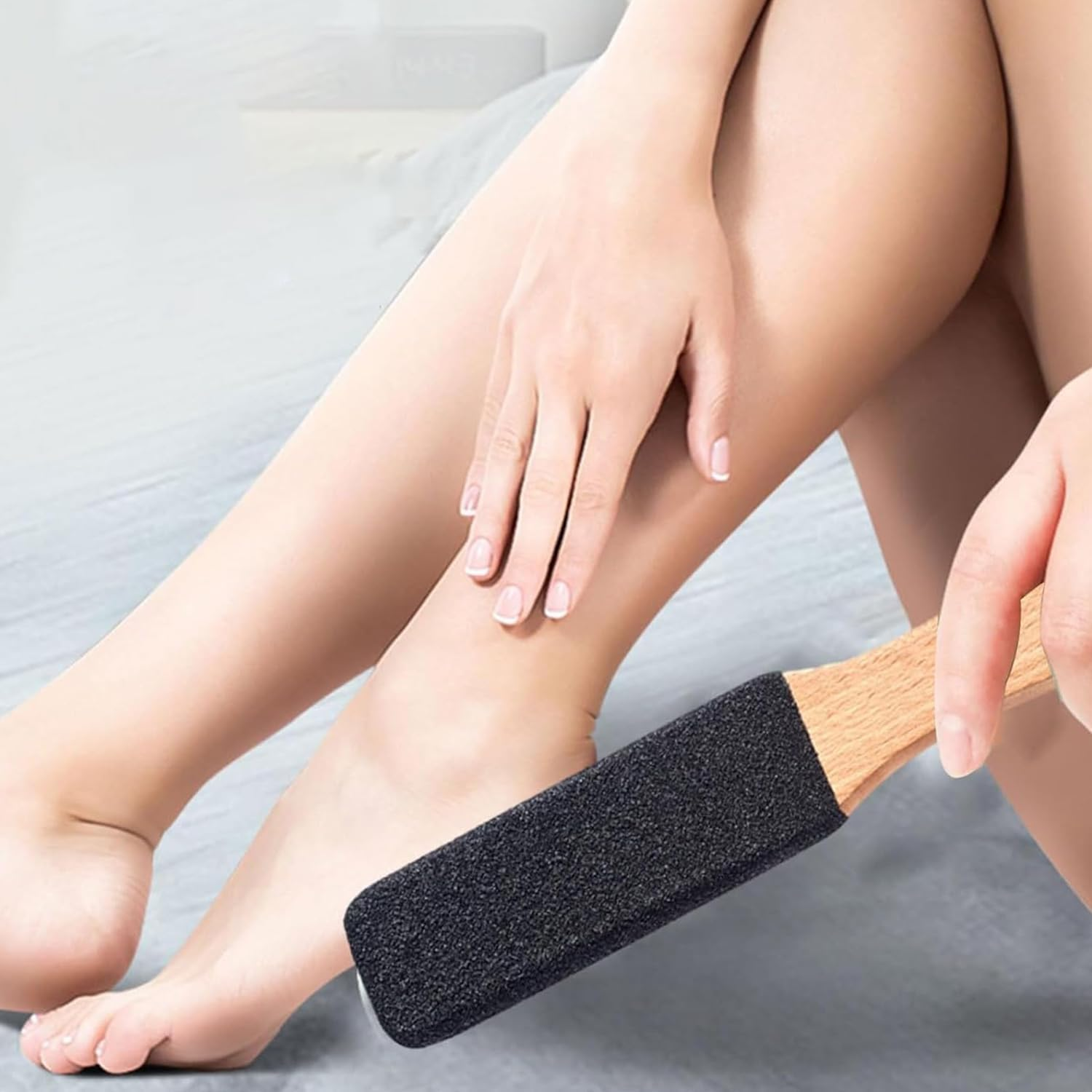 Pumice Stone Foot Pedicure File，Foot File Pumice Stone, with Wooden Handle Foot Grater for Foot Cracked Heels, Dead Skin, Hard Skin- Premium Beech Wood & Silicon(Black) image number 4