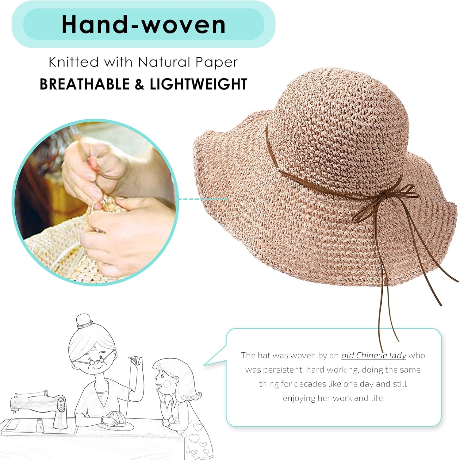 Women'S Foldable Sun Hat Wide Brim UPF 50+ Braided Summer Straw Floppy Beach Hat image number 3