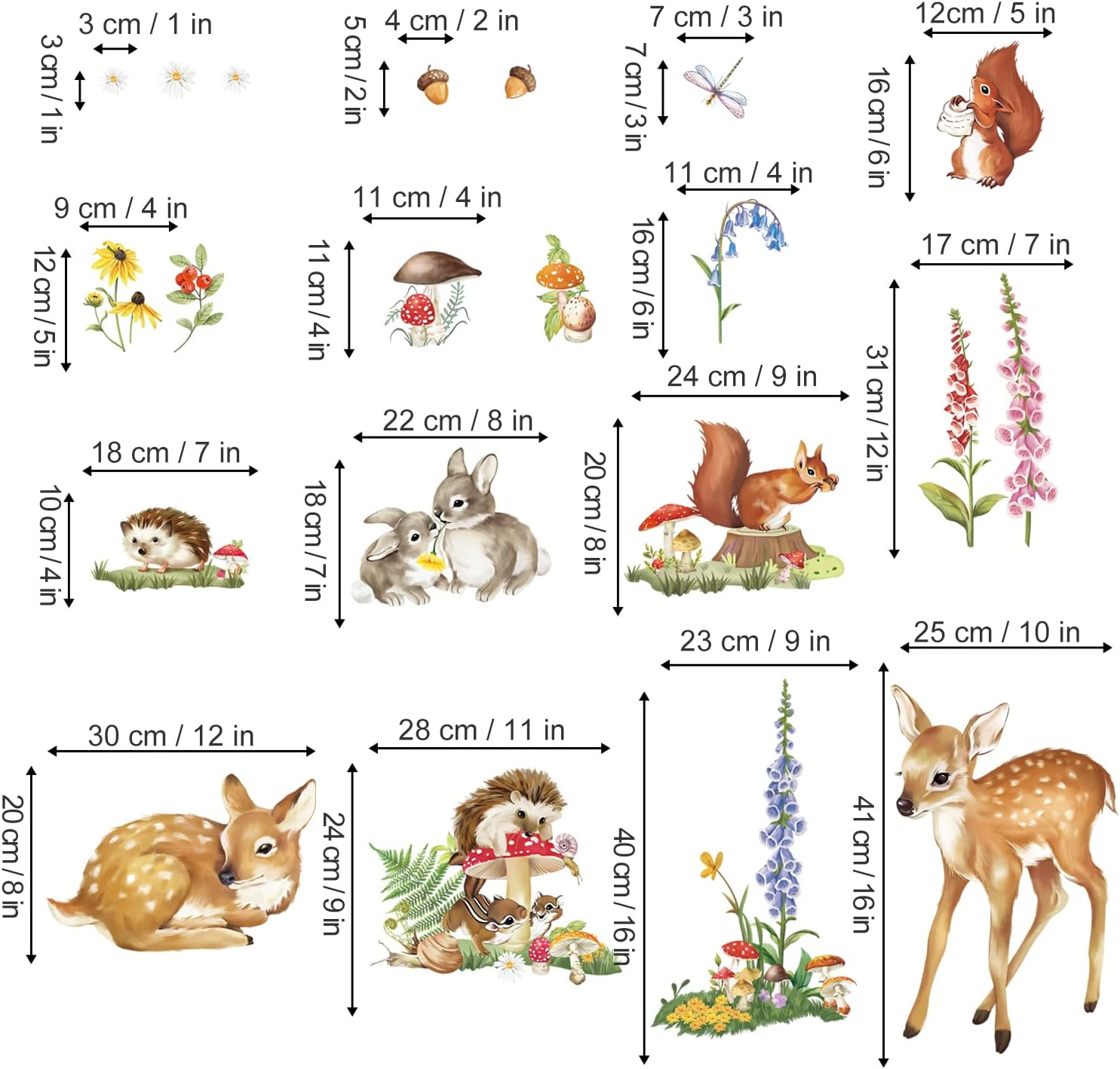 Decalmile Woodland Animal Wall Decals Deer Rabbit Squirrel Easter Wall Stickers Kids Bedroom Baby Nursery Wall Decor image number 1