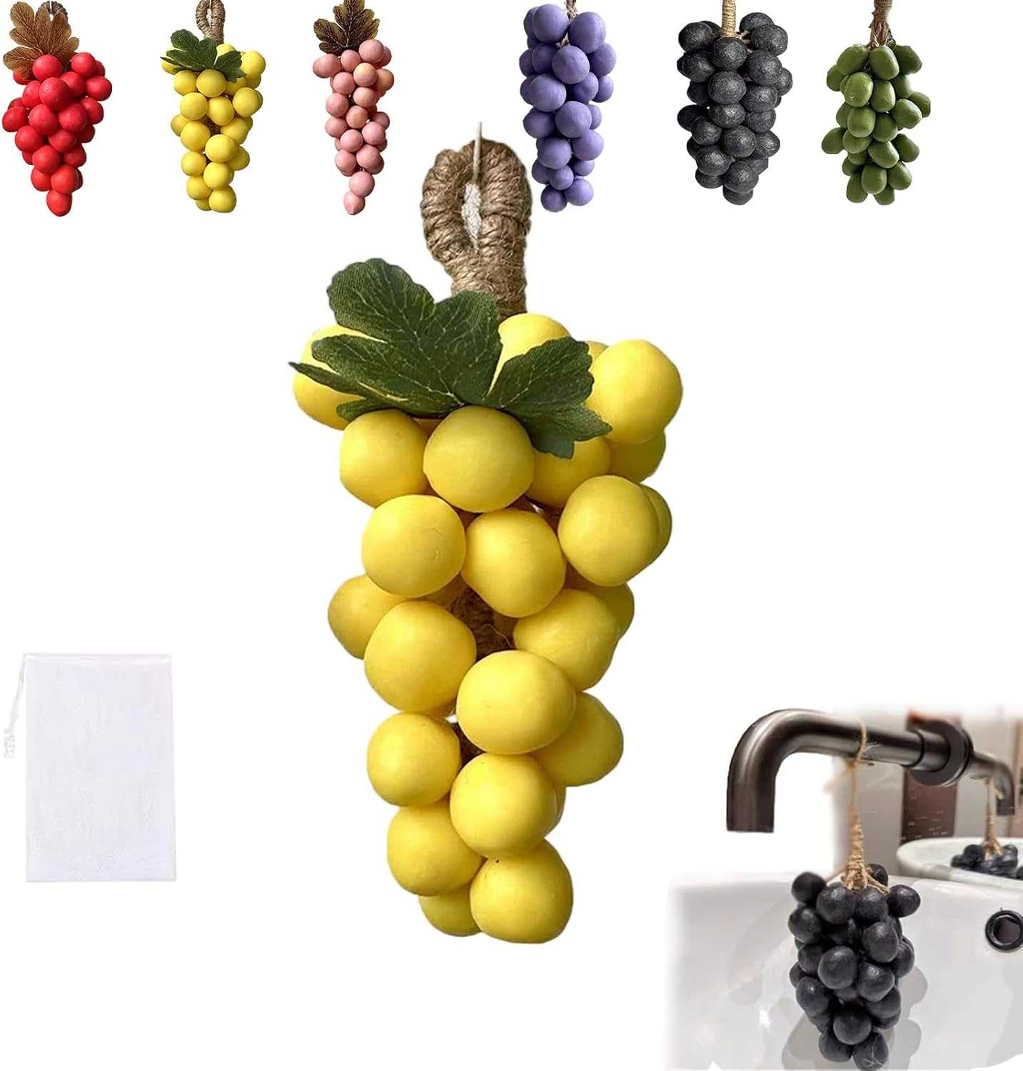 Handmade Grape Cluster Soap on a Rope - Natural Cold Process Bar with Purple Grape Fragrance for Face, Body & Shower, Decorative Bathroom Decor & Gift-Ready Artisan Soap (#5)