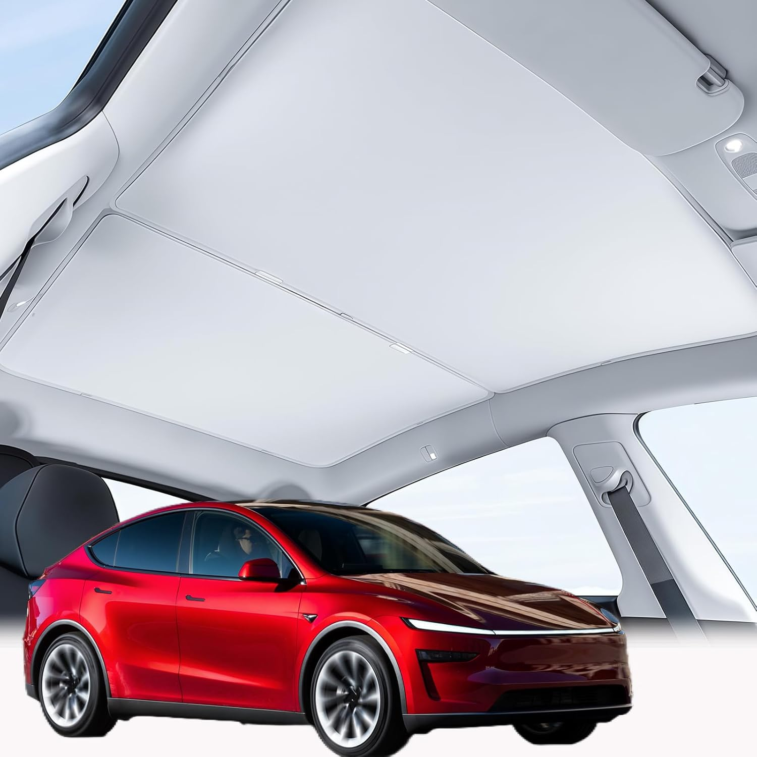 Tesla Model Y Sunshade Roof Cover,Accessories Fit 2025 2026 Tesla Juniper Sun Shade for Panoramic Glass Roof,Dual-Layer UV/IR Reflective Heat-Insulation Car Sunshade,2Pcs (Black)