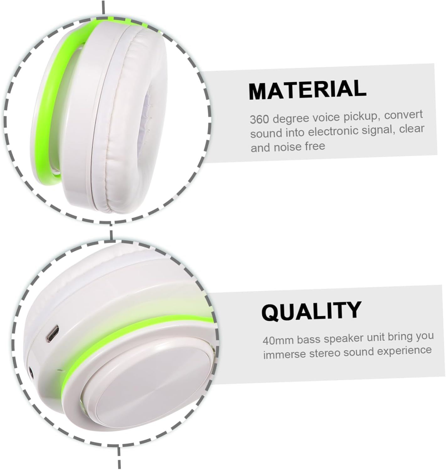 Didiseaon Wireless Foldable Over-Ear Headset Adjustable, Stereo Sound, Noise Reduction for Sports and Travel, Green and White Wireless Headphones image number 1