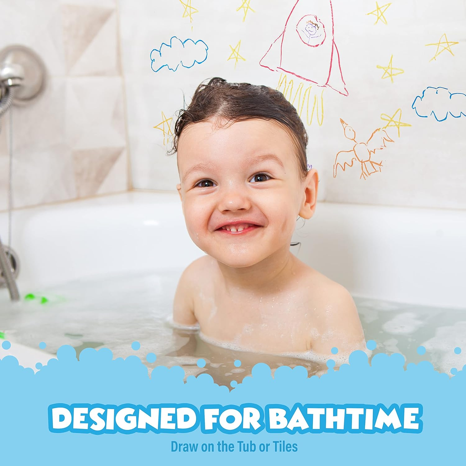 Tub Works&reg; Smooth&trade; Jumbo Bath Crayons Bath Toy | Nontoxic, Washable Bath Crayons for Toddlers & Kids | Unique Formula Draws Smoothly & Vividly on Wet & Dry Tub Walls | Large, Easy-Grip Bathtub Crayons