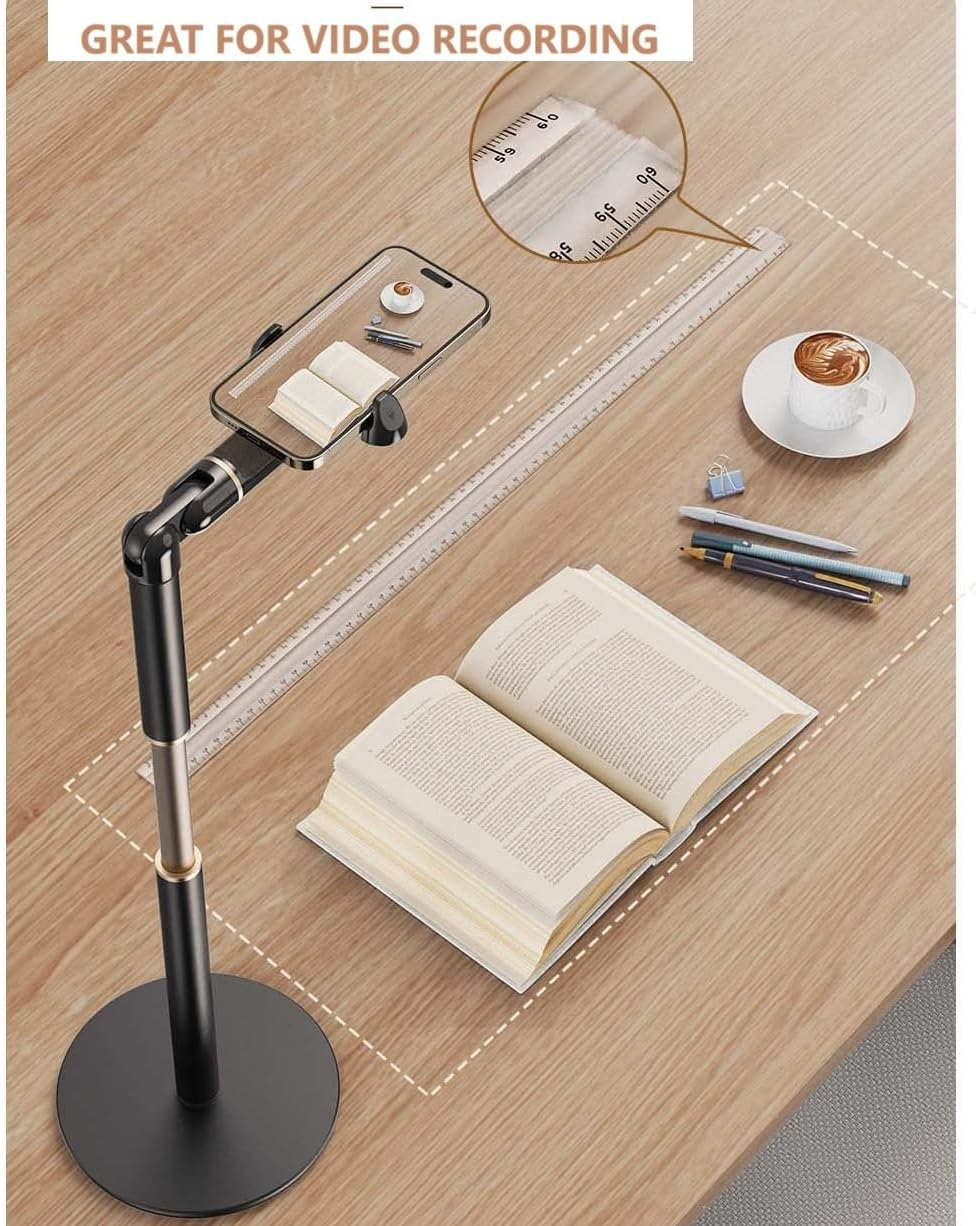 Wigmoa【25Inch/63Cm Aluminum Overhead Phone Mount360&deg; Angle Adjustable Cellphone Stand Holder 4"-6.9" Table Top Youtube Streaming Content Creator Video Recording. YE-S image number 3