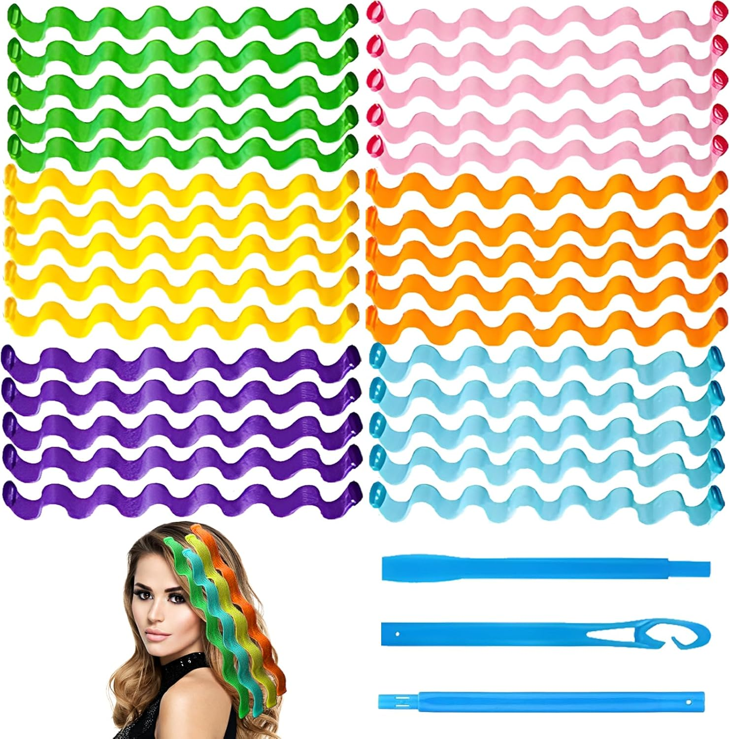 MOAZIFI 30-Piece Curler Set - Curls without Heat for Long Hair, Heatless Curls Overnight with 2 Styling Hooks for Natural Waves and Volume image number 4