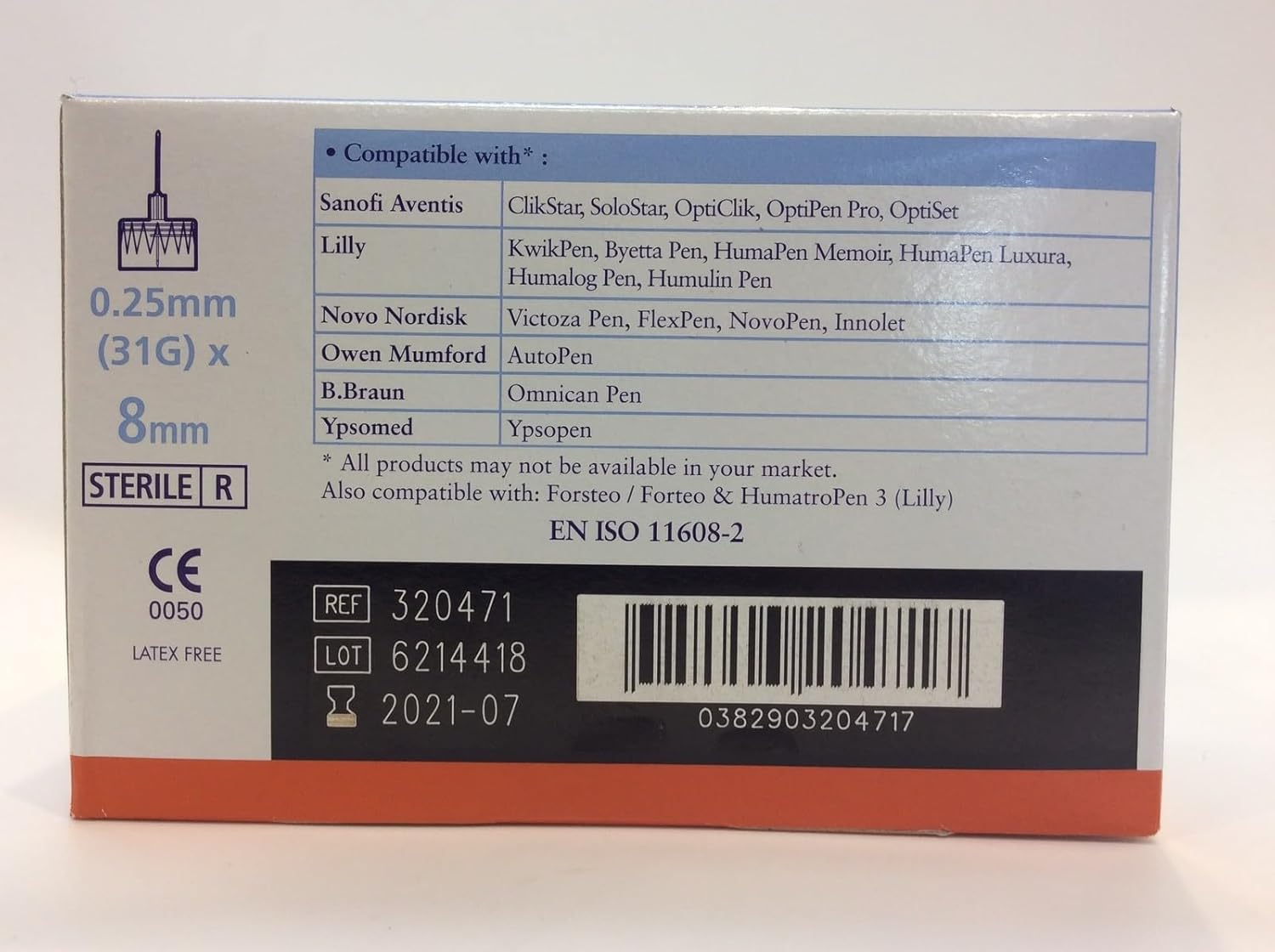 Becon Dickinson 31 Guage Micro-Fine Pen Insulin Needle 100-Pieces, 0.25 Mm X 8 Mm Size image number 1