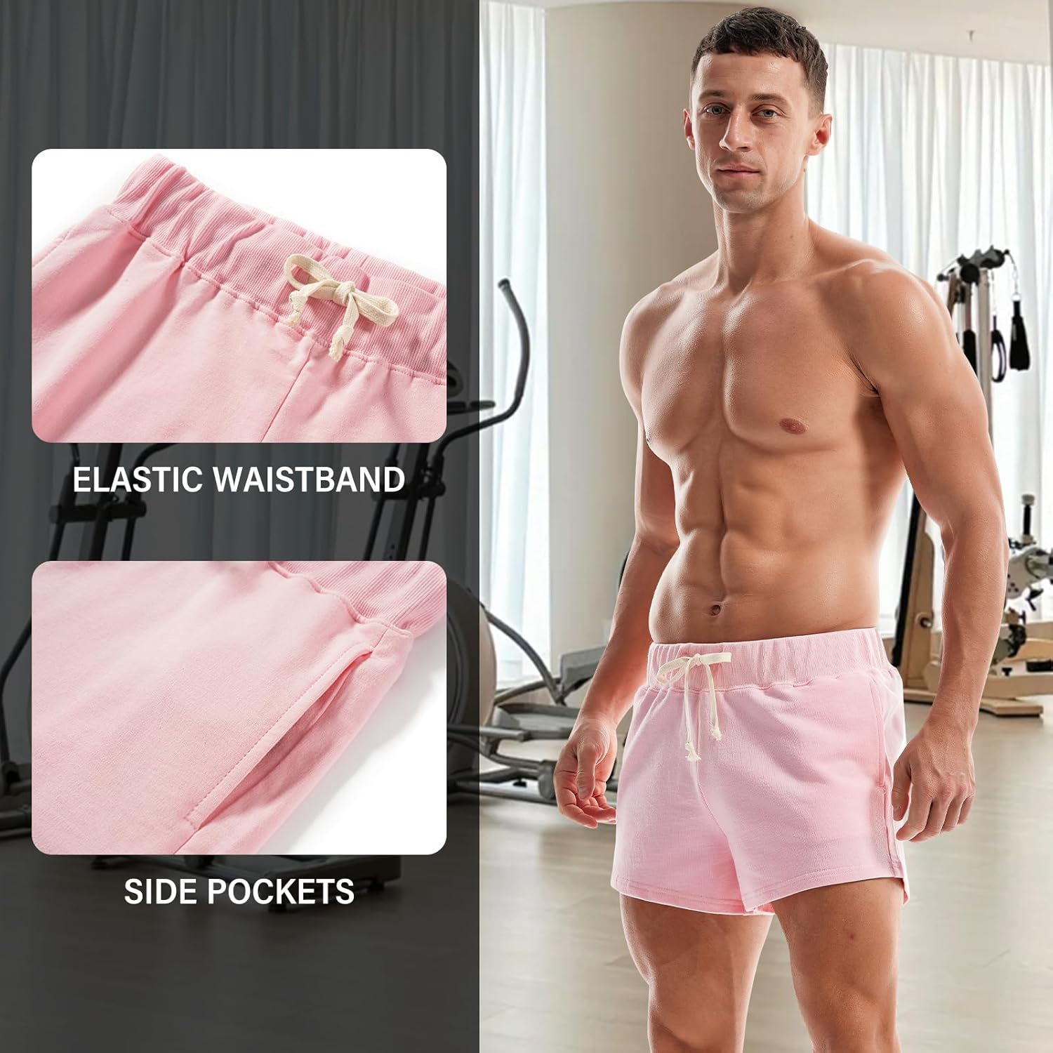 AMY COULEE Mens Running Shorts 3 Inch Training Workout Gym Shorts Cotton Casual Sweat Shorts with Pockets image number 7