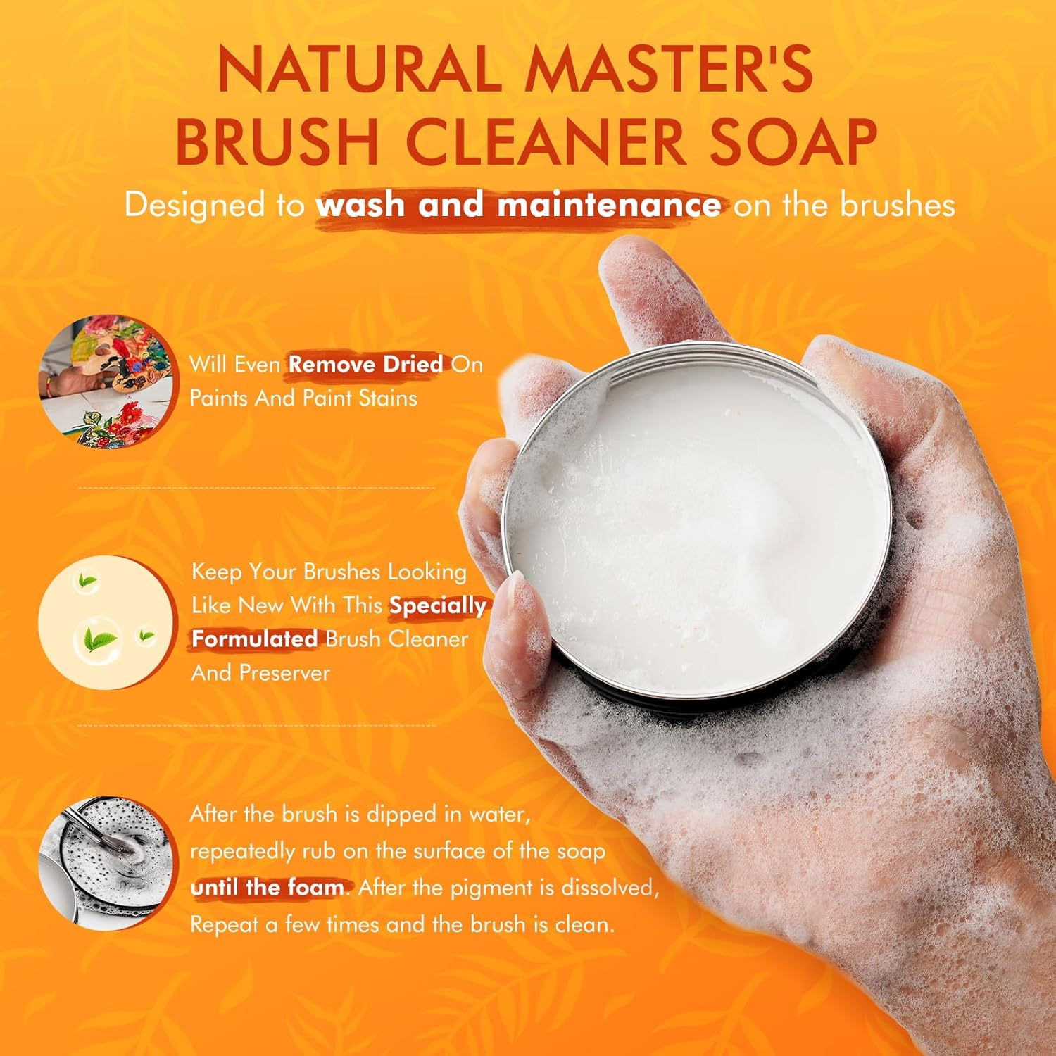 Paint Brush Cleaner - 100% Vegan Paint Brush Cleaner Soap for Watercolor & Acrylic Paint Brushes, Natural Paint Brush Soap | Reconditions, Cleans & Maintains the Brush Head image number 5