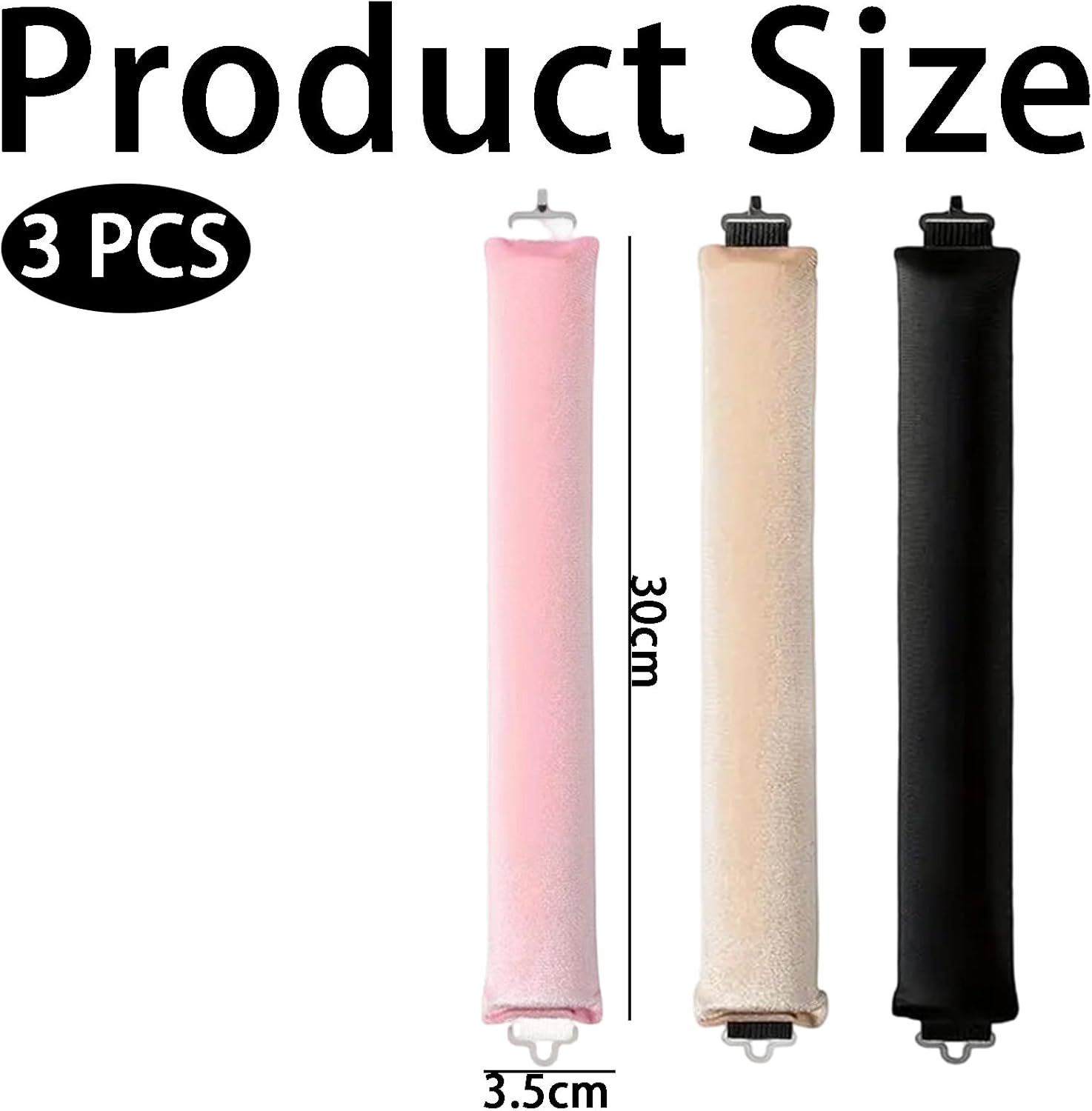 3Pcs Heatless Curl Rods, Heatless Hair Curler for Overnight Curls, No Heat Hair Rollers with Soft Velvet Material, Suitable for Long Short Hair (Black, Pink, Khaki) image number 2