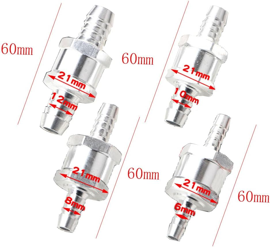 4PCS Non Return One Way Check Valve with 8 Pcs Hose Clamp Set, Aluminum Alloy Non-Return One Way Fuel Line Check Valve for Fuel Line Gas Petrol Diesel Water(6Mm/8Mm/10Mm/12Mm) image number 4