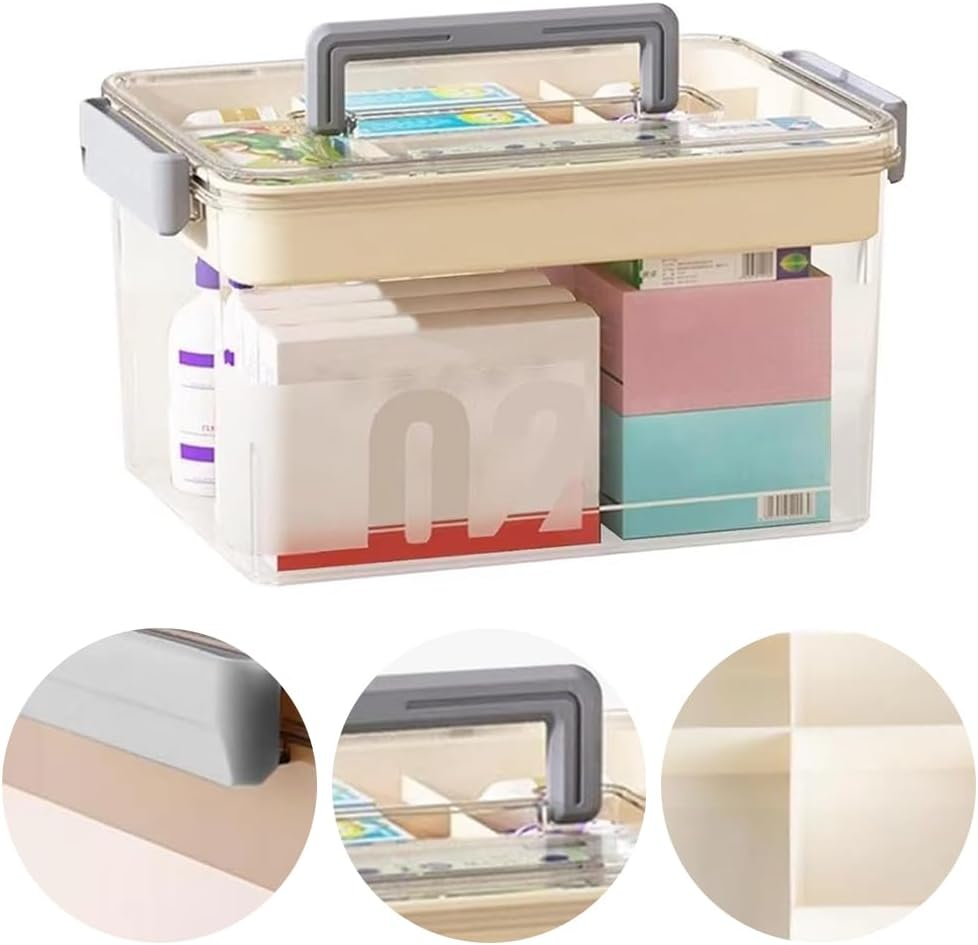 Large Capacity Medicine Storage Box with Handle and Multi-Layer Design, Portable Plastic Pill Organizer for Home, Office, Travel, First Aid & Sundries Storage image number 2