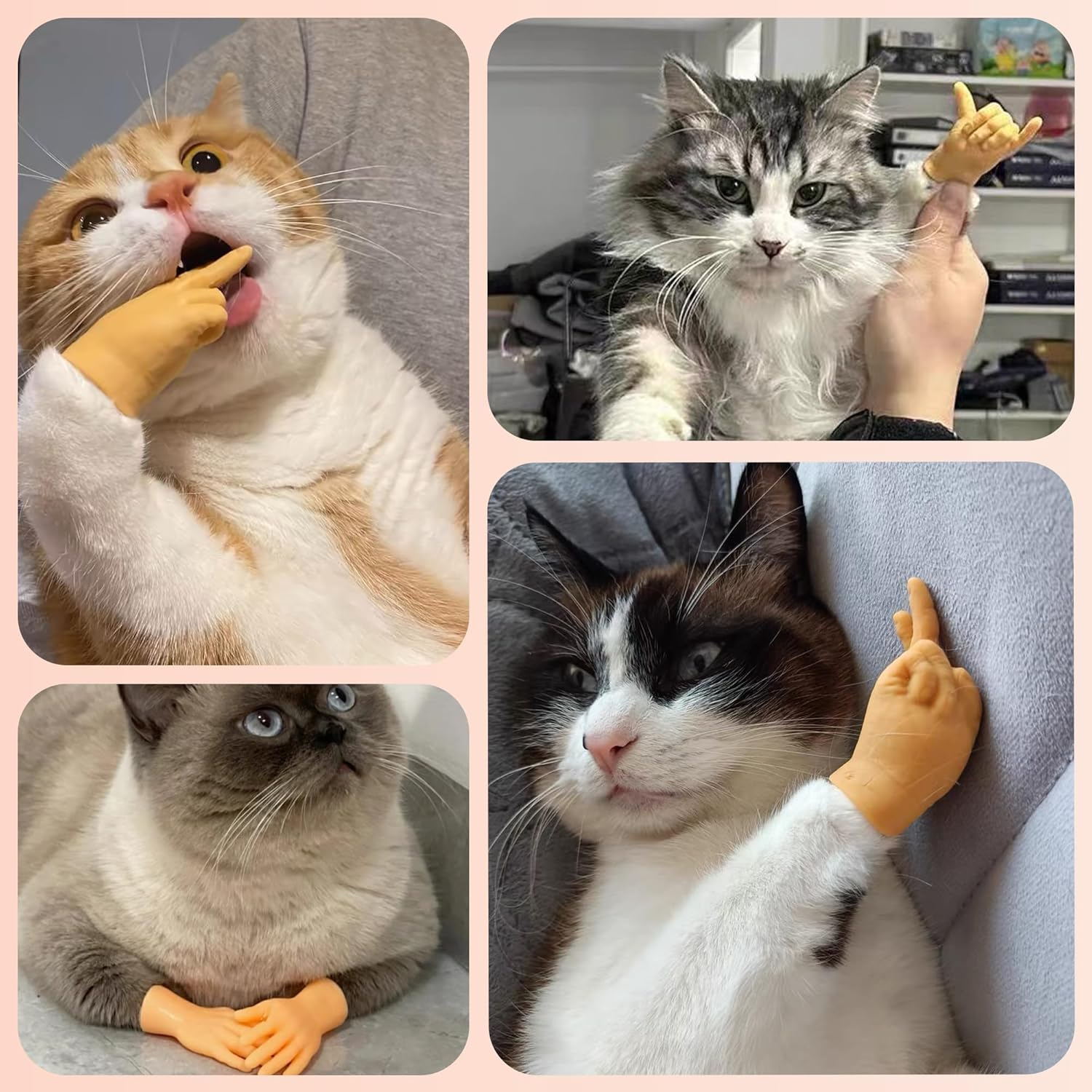 6PCS Tiny Hands for Cats, Funny Little Hands for Cats, Rubber Finger Puppets for Cat Paws, Little Hands for Fingers, Stretchable Mini Hands for Cats, Cat Interactive Toy image number 4