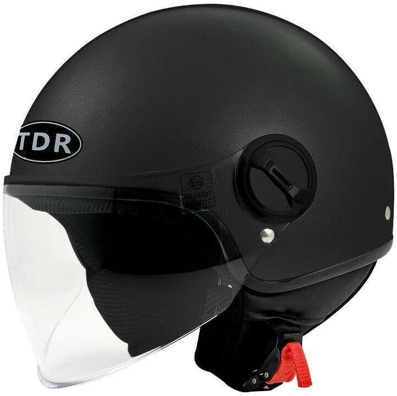 TDR Black Open Face Motorcycle Helmet for Adults with Helmet Care Bag - ECE22.05 Approved, Clear Flip-Up Windshield, Lightweight and Comfortable for Street and Touring Riders
