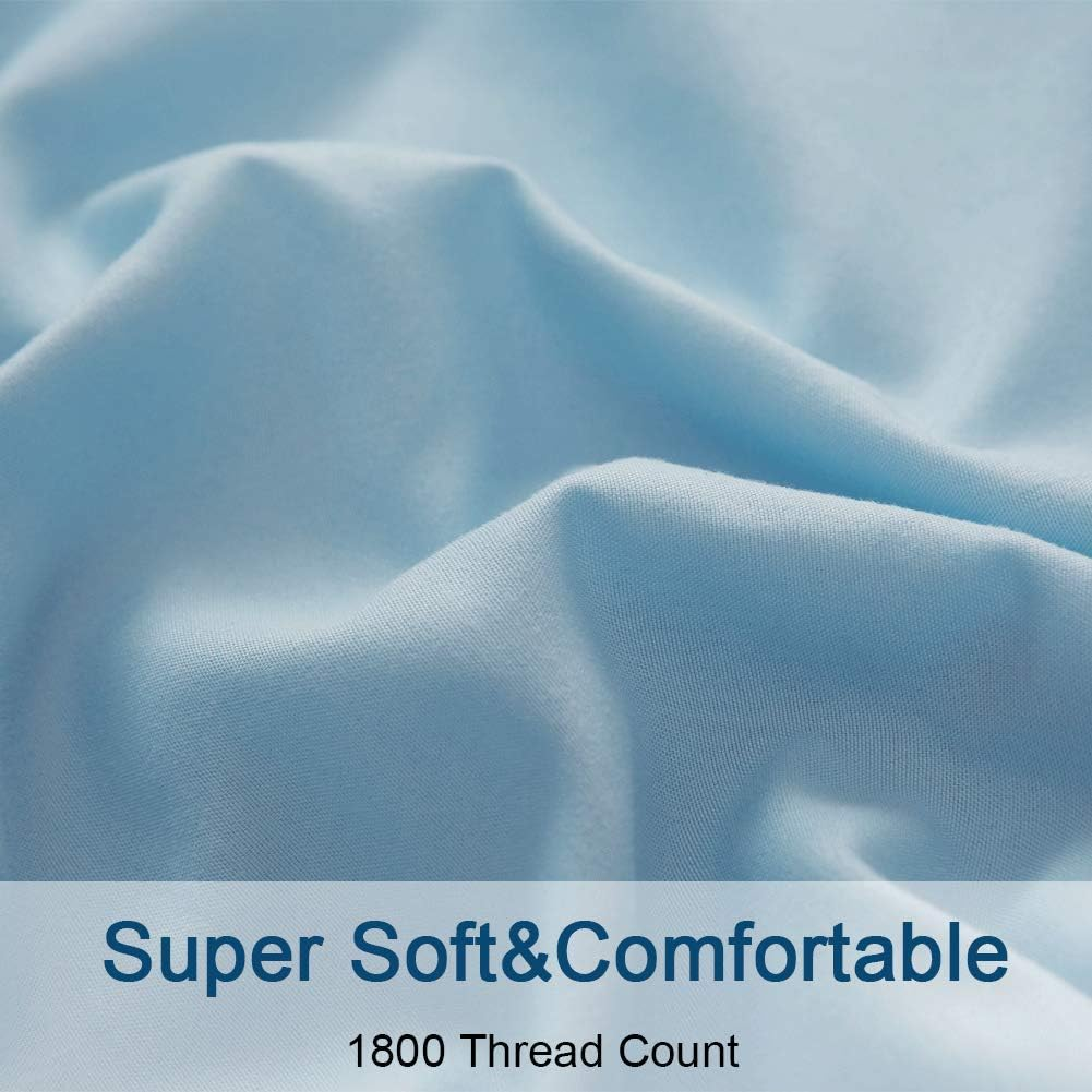 SONORO Kate Bed Sheet Set Super Soft Microfiber 1800 Thread Count Luxury Egyptian Sheets 16-Inch Deep Pocket，Wrinkle and Hypoallergenic-4 Piece (Spa Blue, Queen) image number 3