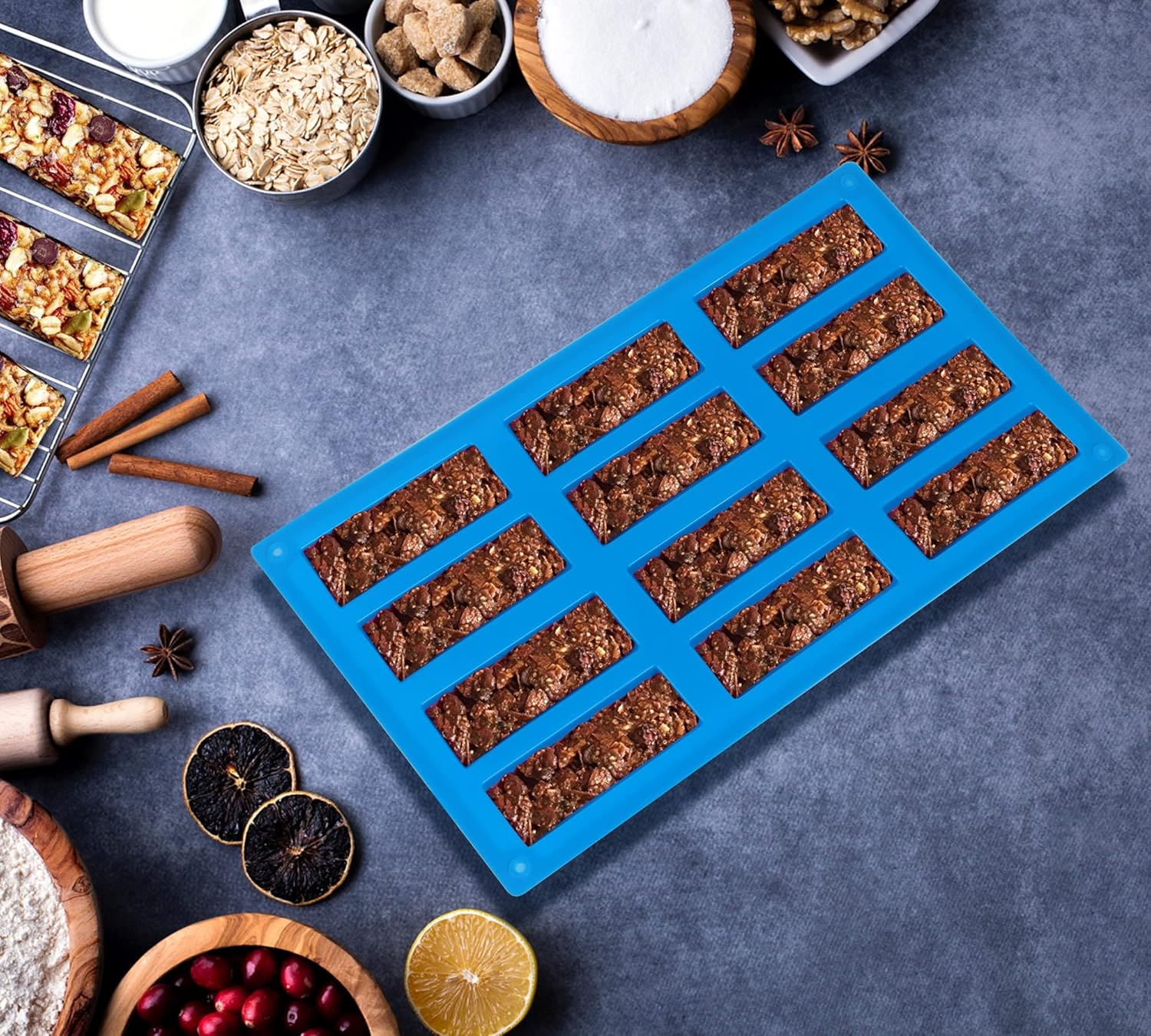 Sidosir 3Pcs Granola Mold, 12-Cavity Rectangle Silicone Molds for Energy and Large Granola image number 6