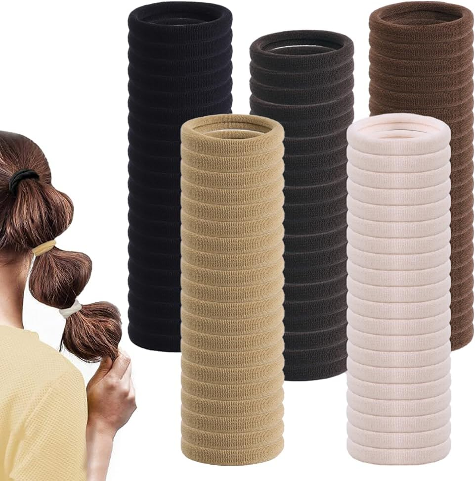 TRKETK Pack of 100 Cotton Hair Bobbles, Soft Elastic Hair Bobbles, Seamless Hair Bands, Stretchy Ponytail Holder, 4 Cm, Cotton Hair Scrunchies, Elastic Hair Bobbles for Women, Men, Girls, Children image number 3