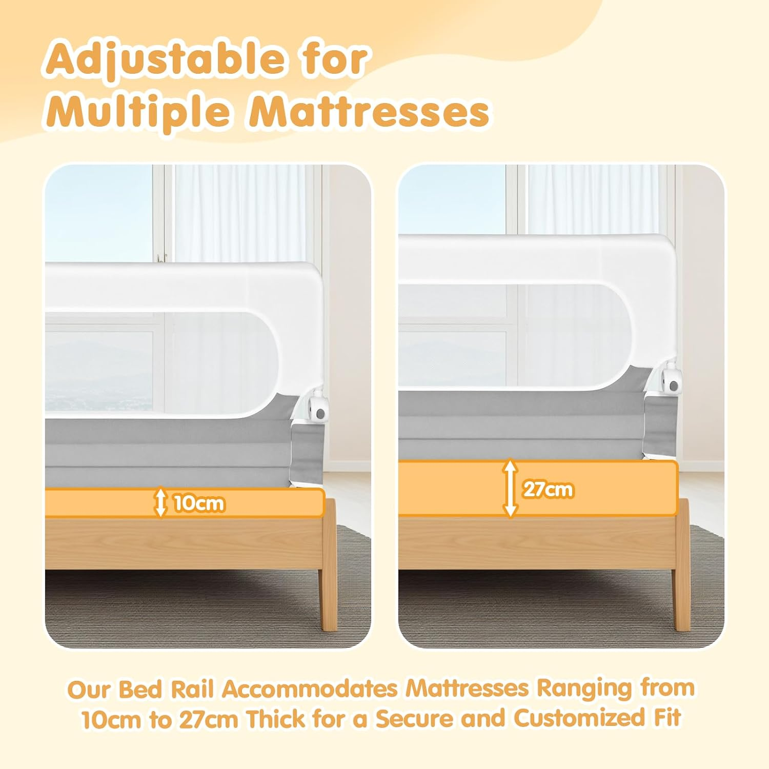 Advwin Foldable Baby Bed Rail for Toddlers Adjustable Kids Safety Guard Swing down Bed Rails, Fit Queen King Size Bed, 200 * 60Cm image number 3