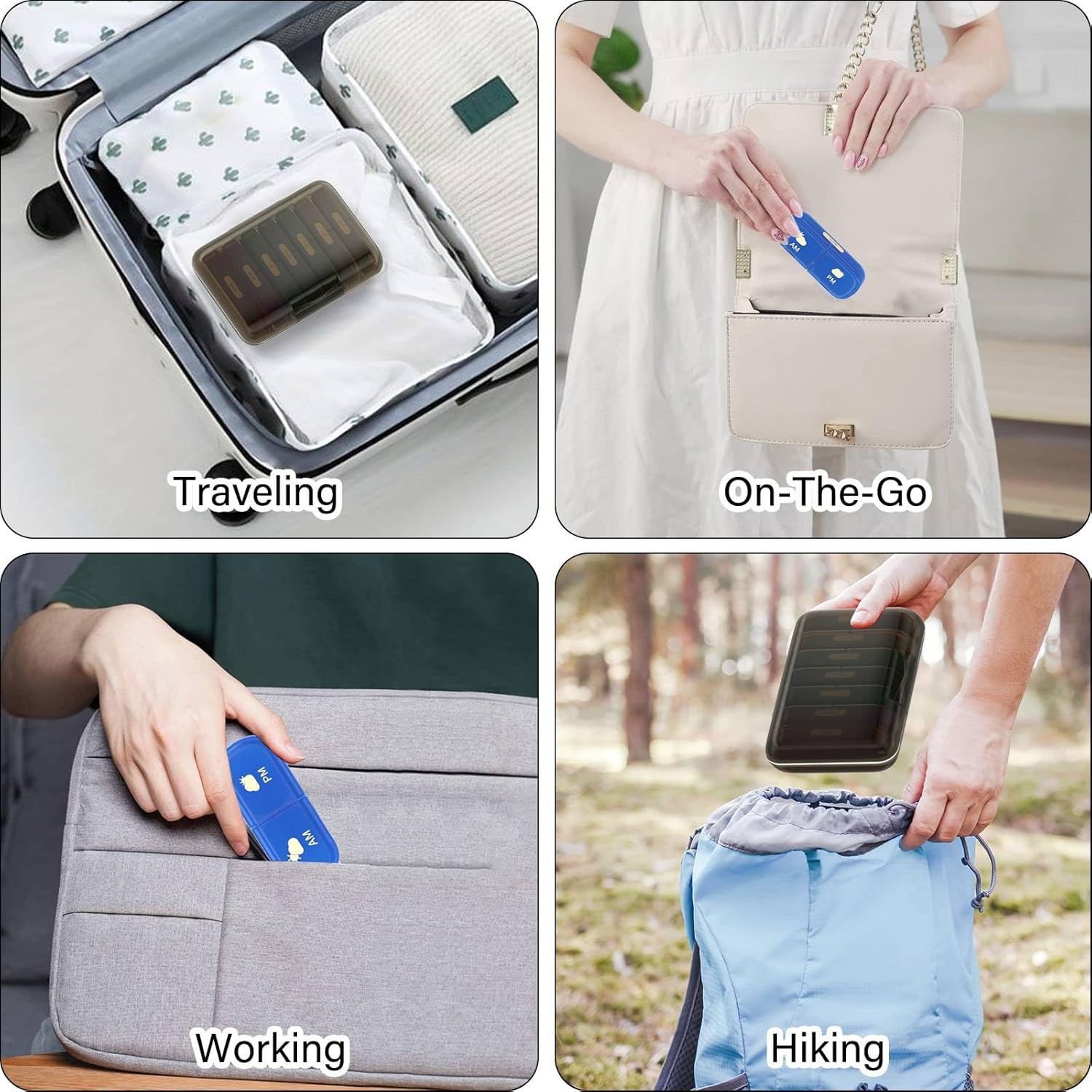 Weekly Pill Organizer 2 Times a Day, 7 Day Pill Box 2 Times, Portable for Travel Pill Case for Pills/Vitamin/Fish Oil/Medication/Supplements (2X7 Black+Rainbow) image number 2