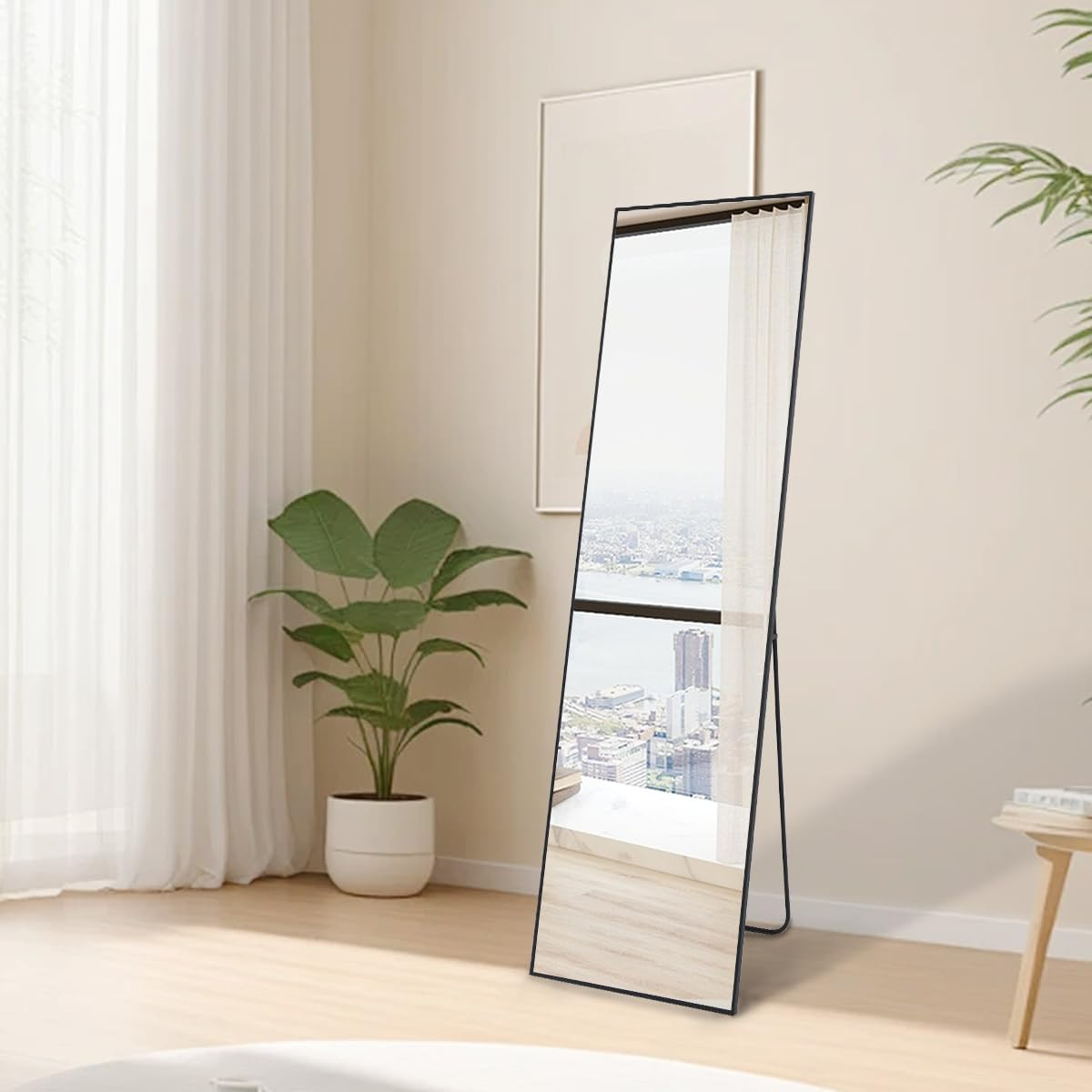 Shatterproof Full Length Mirror 160X50Cm, Unbreakable Tempered Glass with Floor/Wall Mount for Kids' Rooms, Gyms&High-Traffic Areas Child-Safe Design&Military-Grade Frame (Black 160X50Cm) - Right-Angle 165X60Cm image number 3