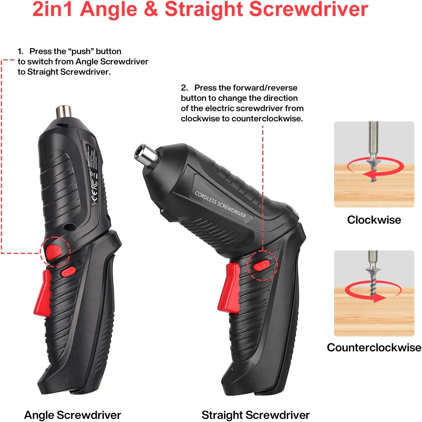 Enginer Cordless Screwdriver Kit: 3.6V Type-C Rechargeable, Led-Arbeitslicht + Taschenlampe, Lightweight, Multi-Purpose Tool for Home DIY, Furniture Assembly, Wood/Tile/Glass Repair image number 6