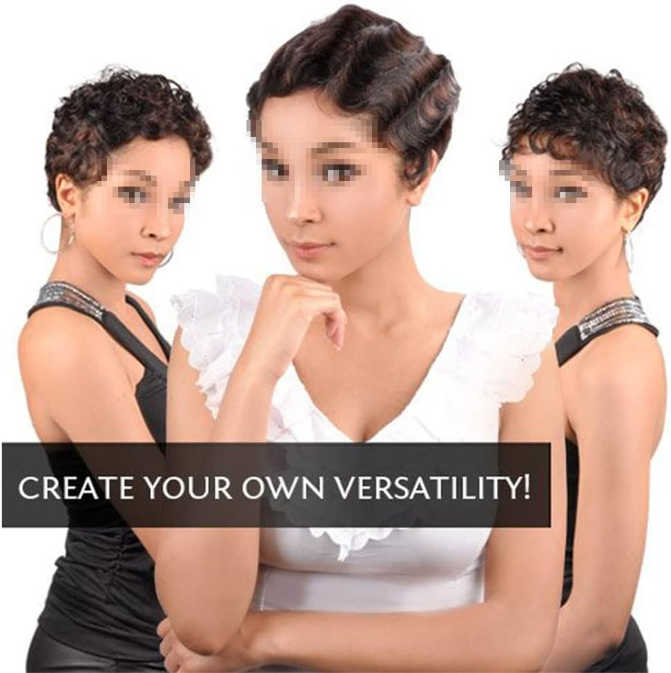 Synthetic Short Curly Finger Wave Wig for Black Women Heat White Blonde African American Mommy Wig Cosplay Pink 6Inches image number 6