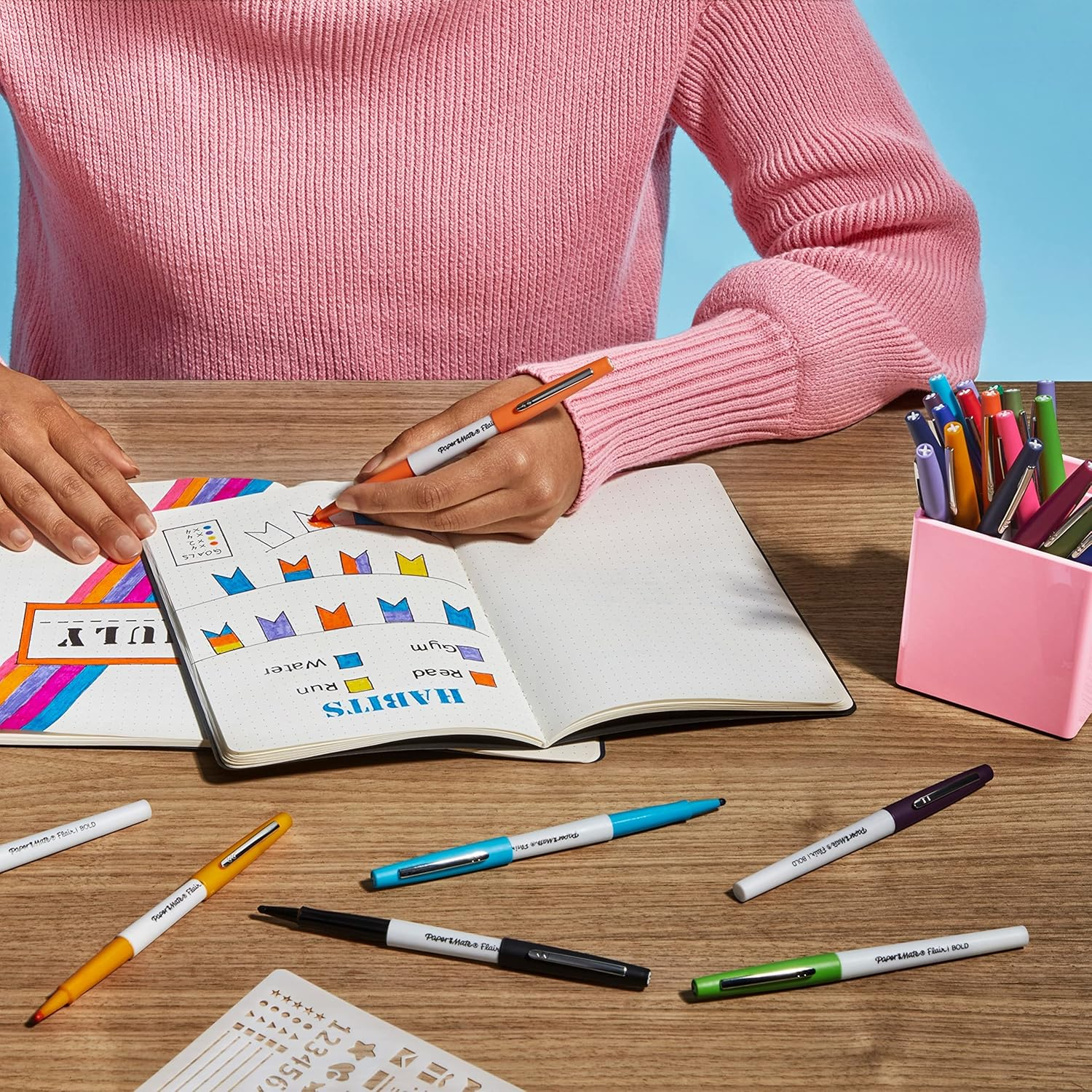 Paper Mate Flair Pens, Felt Tip Pens, Bold Tip (1.2 Mm), Assorted Colors, 12 Count image number 5