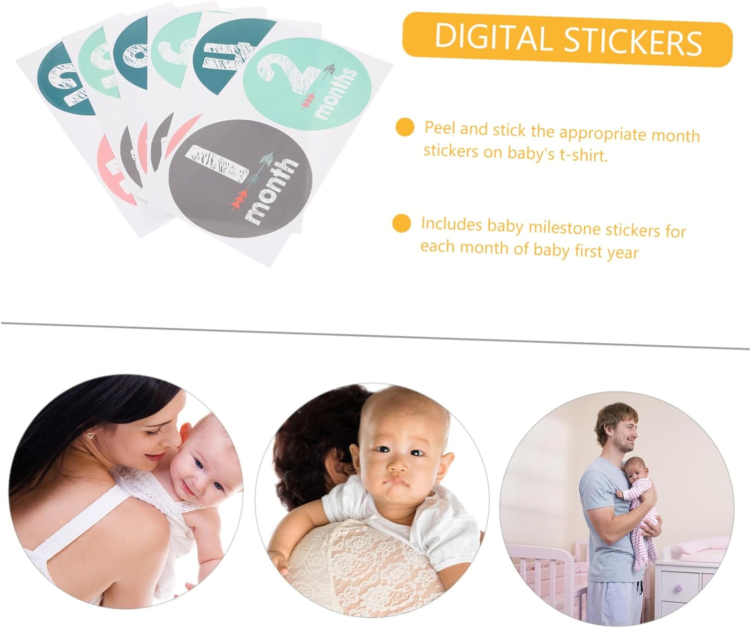 CLISPEED Newborn Monthly Stickers Milestone Stickers for Growth Recording Photo Props Adhesive Months image number 2