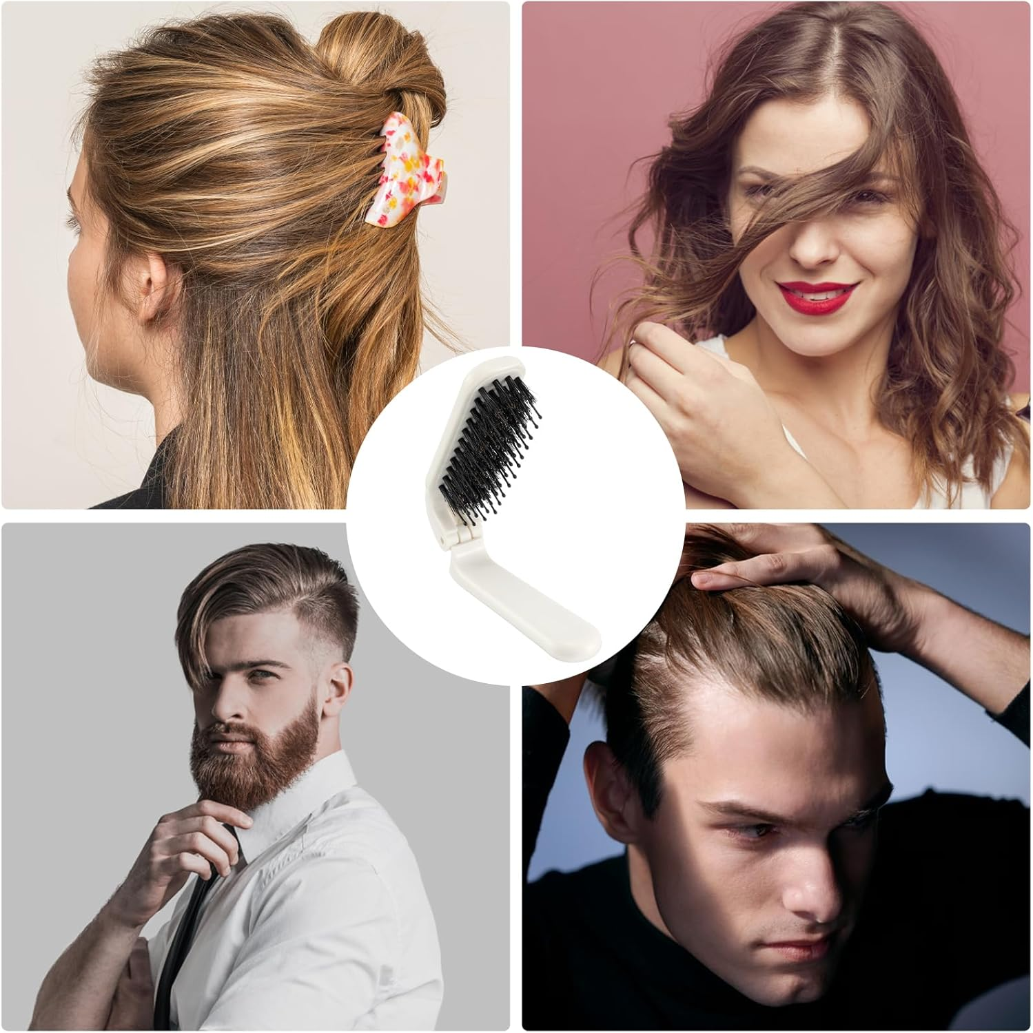 Foldable Hair Brush, Mini Portable Pocket Travel Brush with Boar Bristles for Thin, Thick, Curly, Wet and Dry Hair, Compact Size, Holiday Friendly image number 2