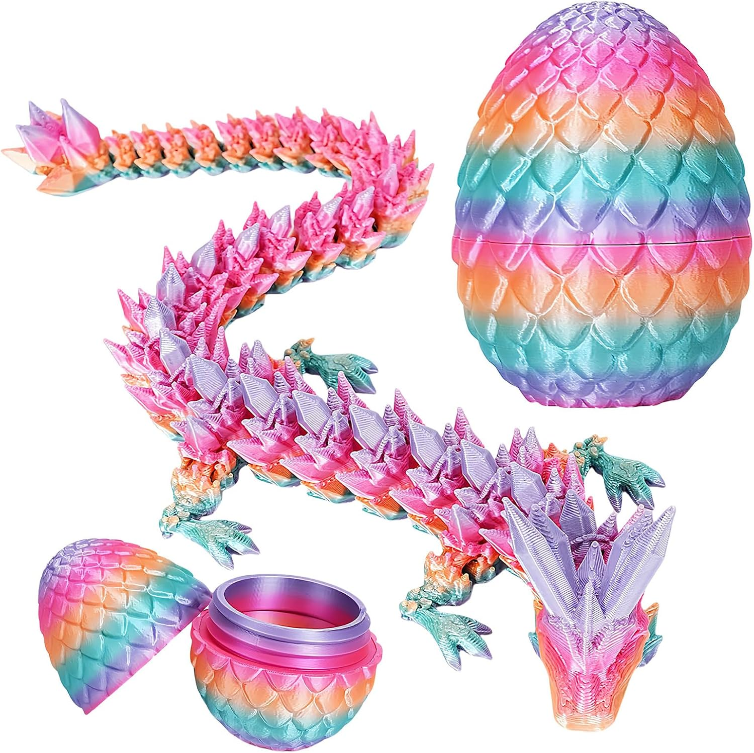 Dragon Eggs with Dragon Inside, 3D Printed Surprise Funny Gifts for Kids, Articulated Fidget Toys for Adults, Birthday Decorations for Kids (Pastel Rainbow) image number 3