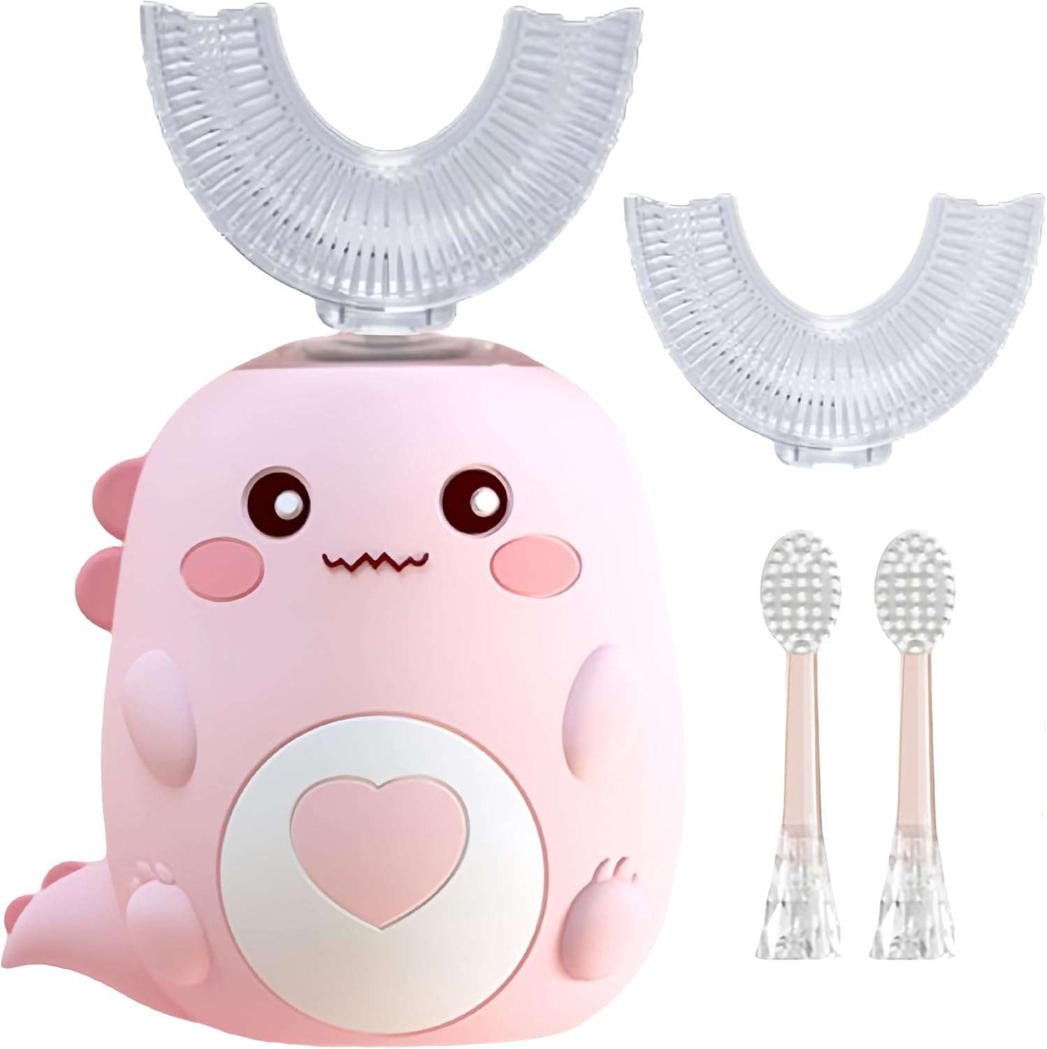 PLAYIKO Kids U Shaped Electric Toothbrush with 4 Brush Heads, 360&deg; Sonic Automatic Toothbrush with 3 Cleaning Modes, IPX7 Waterproof Cartoon Dinosaur Design (Ages 2-12)