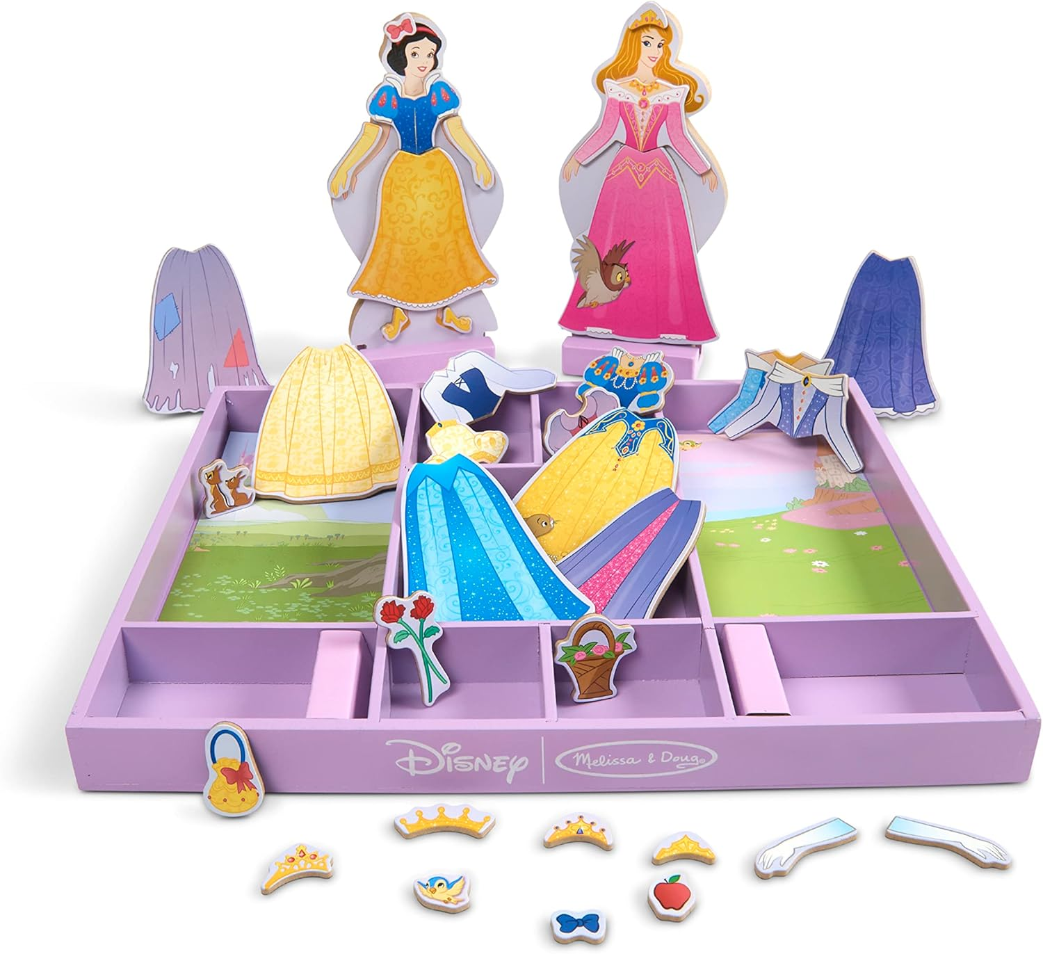 Melissa & Doug Disney Sleeping Beauty and Snow White Magnetic Dress-Up Wooden Doll Pretend Play Set (40+ Pcs) image number 3