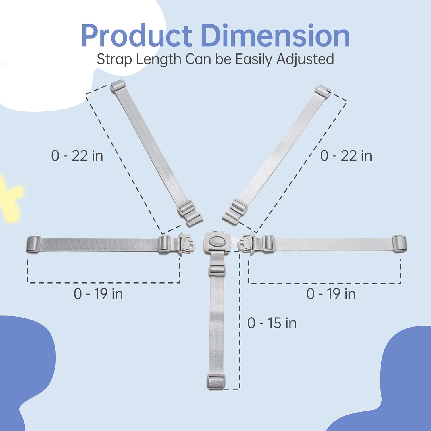 High Chair Straps Replacement Compatible with Graco - 5 Point Harness Straps for High Chair, Straps Length Adjustable Highchair Strap, Easy to Install Straps Belt, High Chair Accessories image number 4