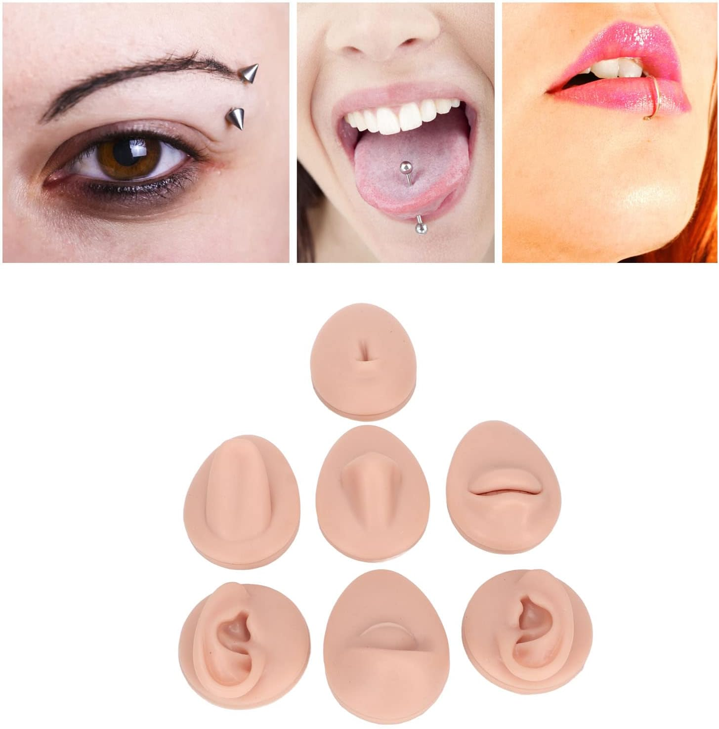 Body Piercing Practice Model, Simulation Ear Model Mouth Belly Button Model 3D Reusable Silicone for Novice (Medium Skin Color) image number 5