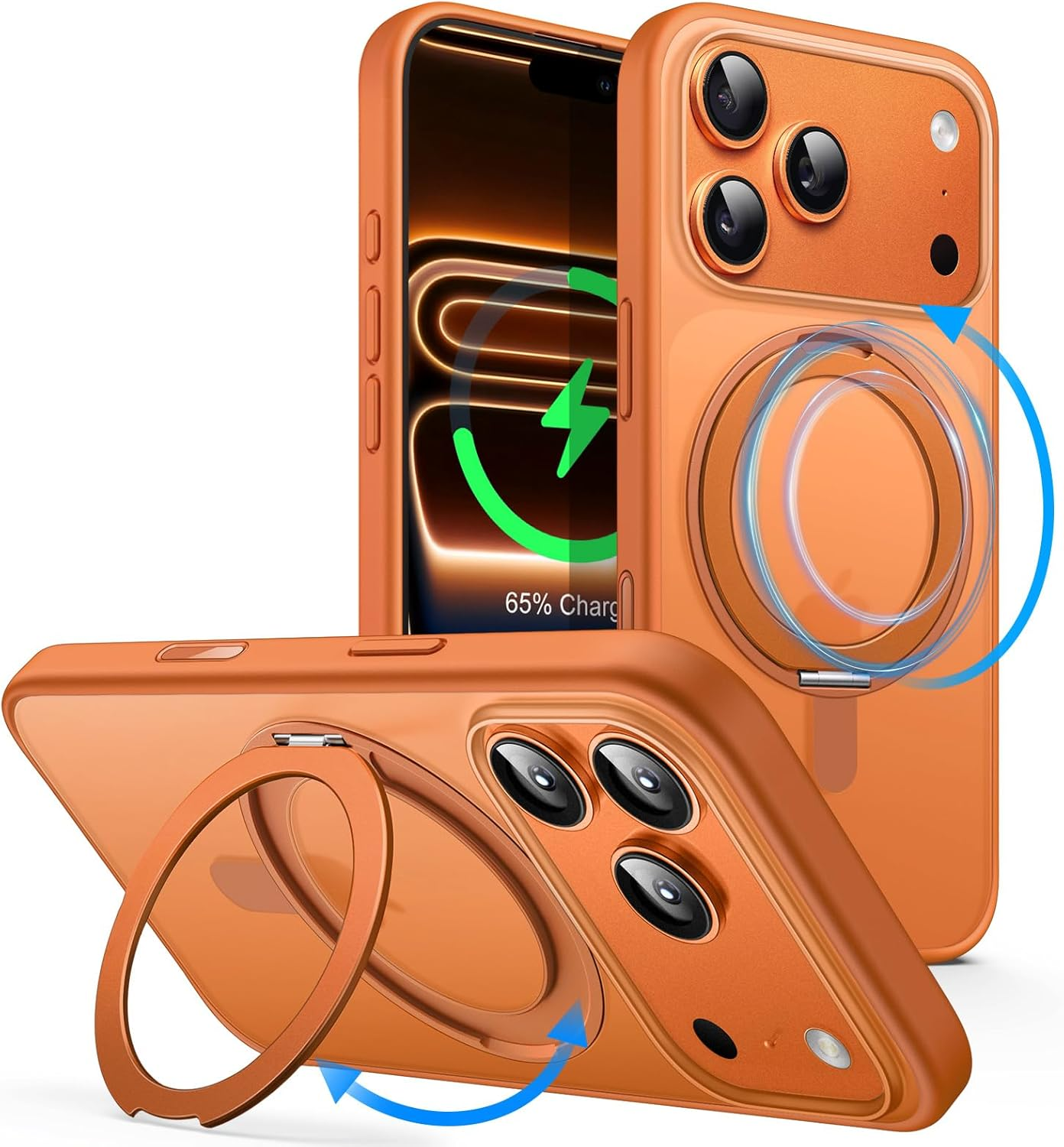 Jetech 360 Degree Rotatable Ring Case for Iphone 17 Pro 6.3-Inch with Camera Control Button, Compatible with Magsafe, Slim Shockproof Phone Cover with Stand & Ring Holder (Orange)