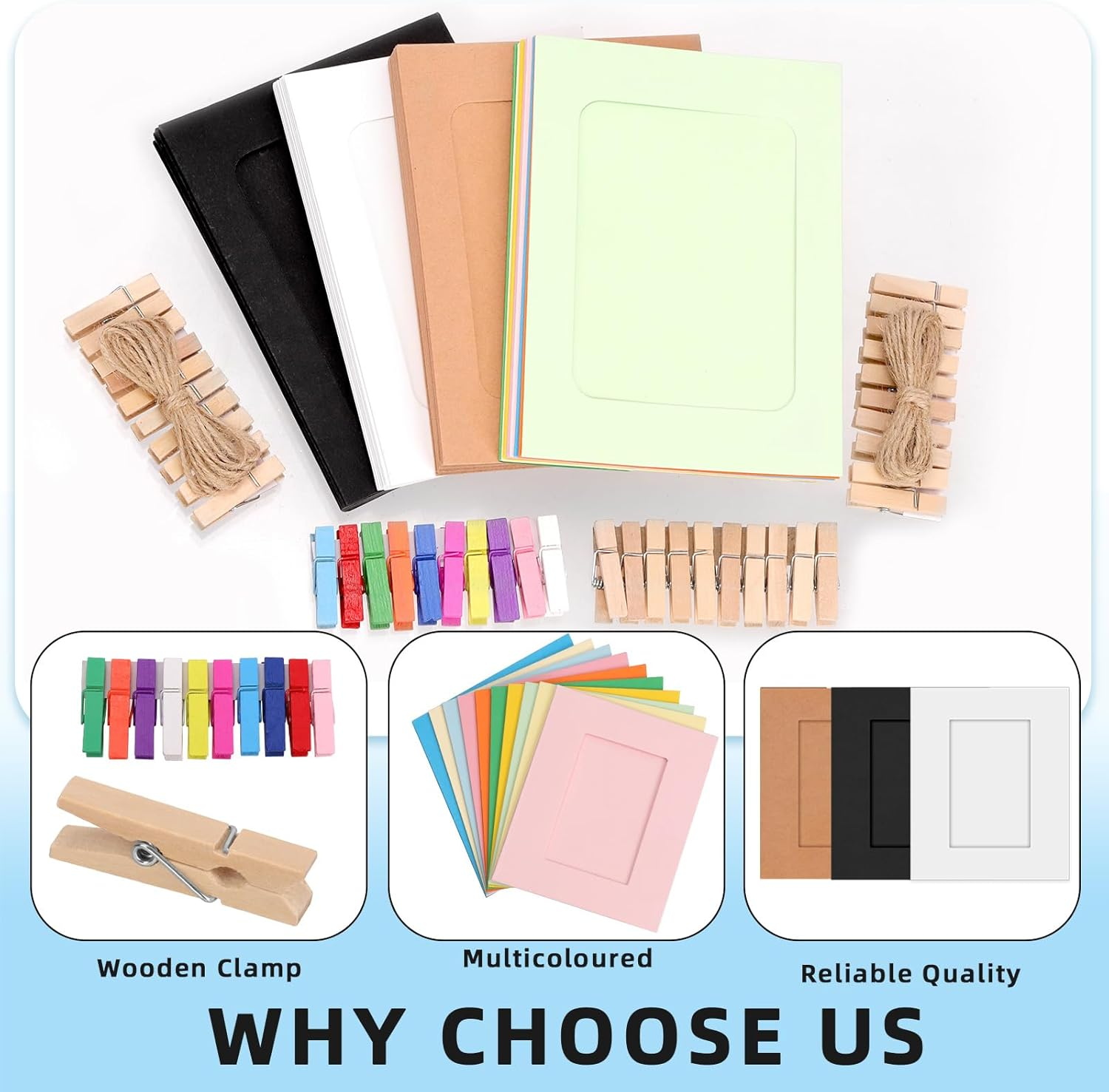 Glarks 84Pcs 177.8Mm Cardboard Picture Frames, Colorful DIY Photo Hanging Display with Clips and Strings for Home School Party Office Wall Decor image number 2