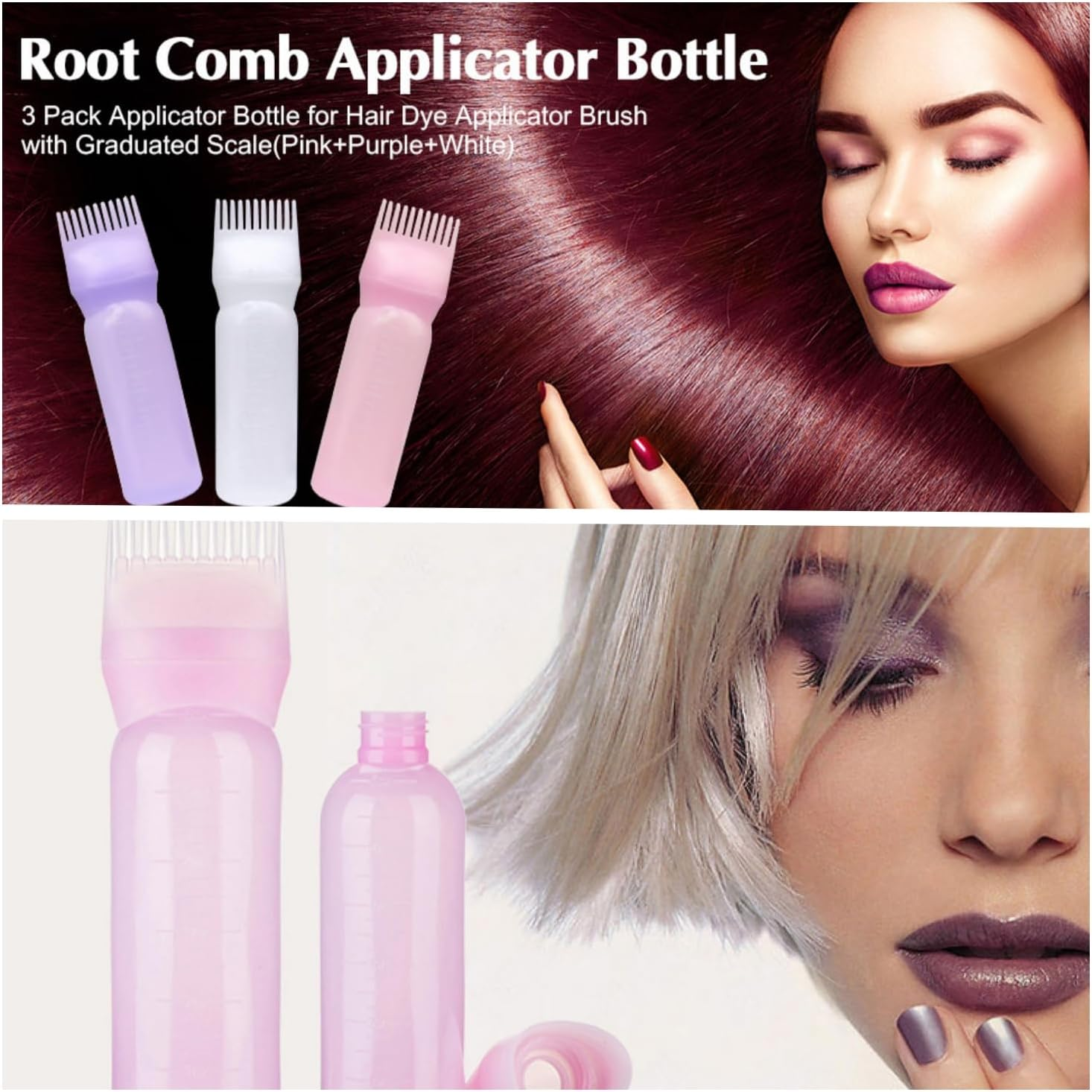 3Pcs Root Comb Applicator Bottle - Hair Color Scale Dye Bottle with Brush for Dying image number 2