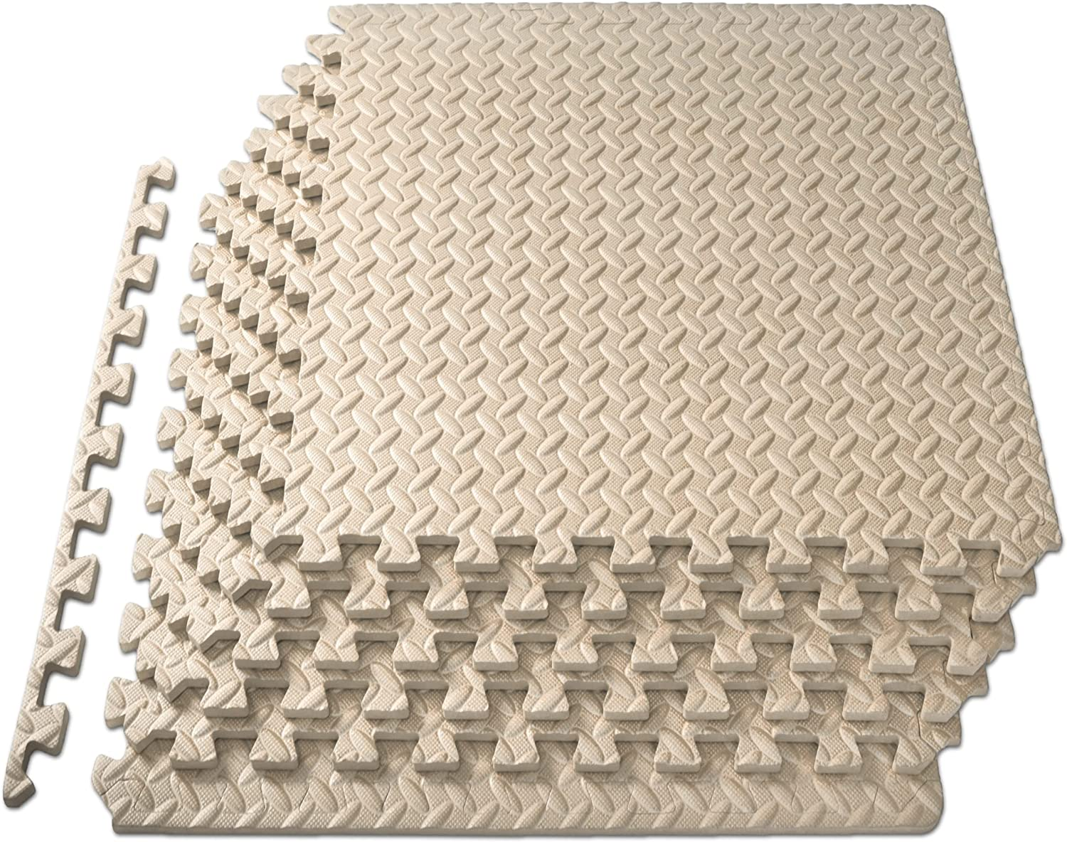 Prosourcefit Puzzle Exercise Mat &frac12; In, EVA Interlocking Foam Floor Tiles for Home Gym, Mat for Home Workout Equipment, Floor Padding for Kids, Cream, 24 in X 24 in X &frac12; In, 24 Sq Ft - 6 Tiles