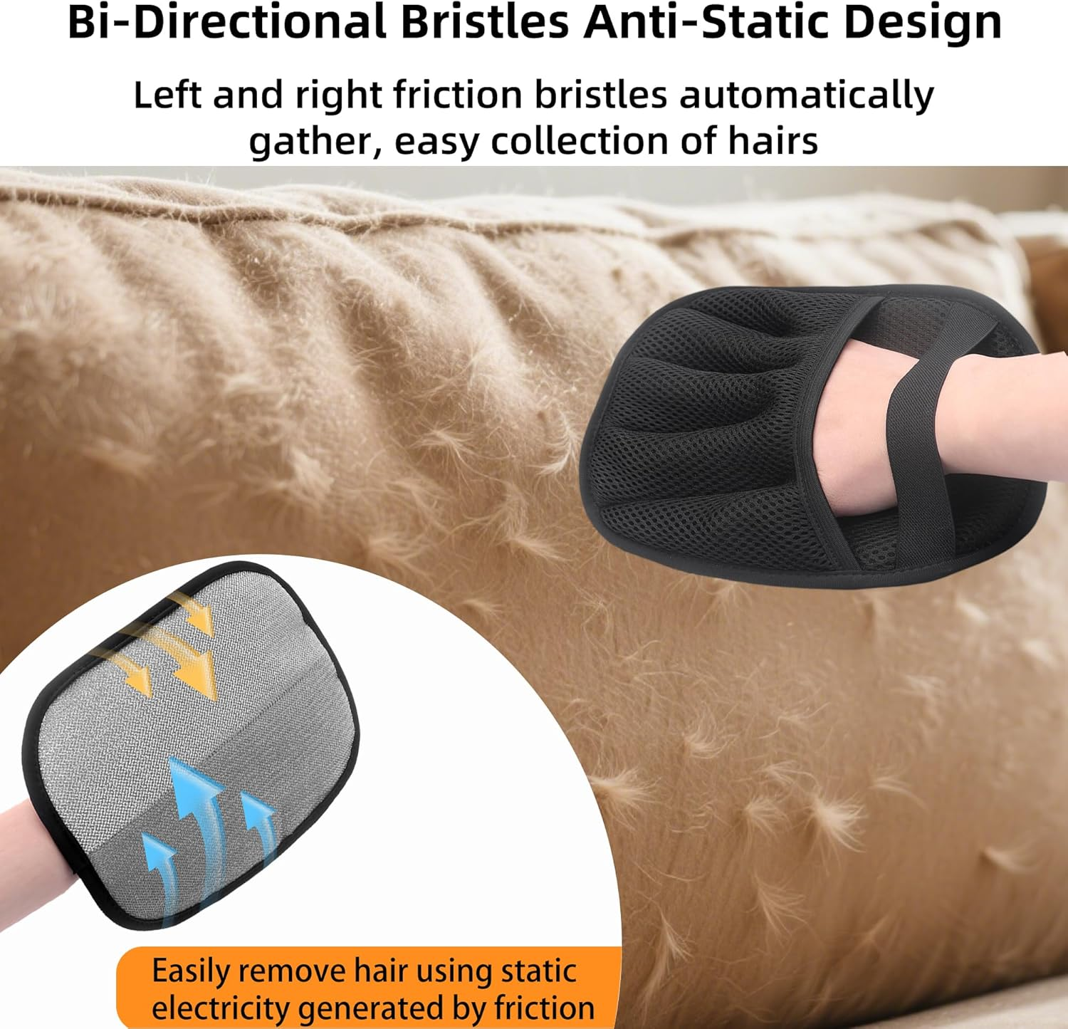 2 PCS Pet Hair Remover, 5-Finger Pet Hair Remover Glove, Reusable Double-Sided Electrostatic Dog Cat Hair Remover Glove for Couch, Furniture, Carpet, Curtain, Clothes Upgraded Animal Fur Removal Tool image number 6