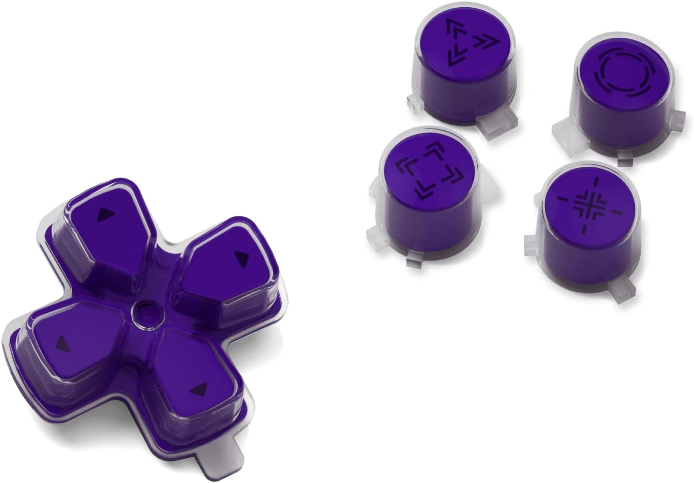 Extremerate Replacement Custom Dpad Action Buttons Three-Tone Purple & Clear with Redesigned Symbols D-Pad Face Buttons Compatible with Ps5 Controller