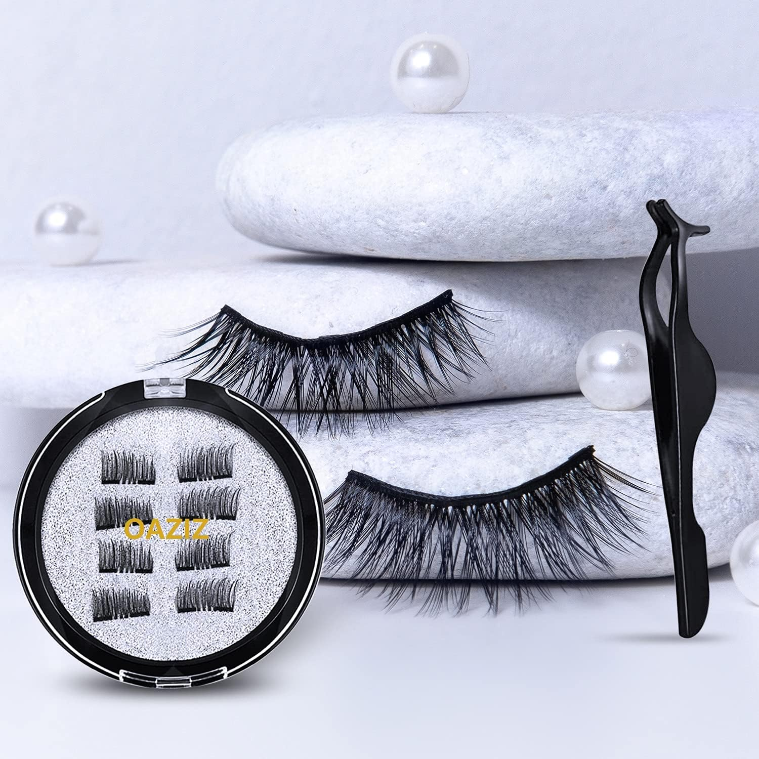 OAZIZ Dual Magnetic Eyelashes, 0.2Mm Ultra Thin Magnet, Easy to Wear & Light Weight, Best 3D Reusable Eyelashes, Magnetic Lashes Set with Applicator [8 PC with Tweezers] image number 2