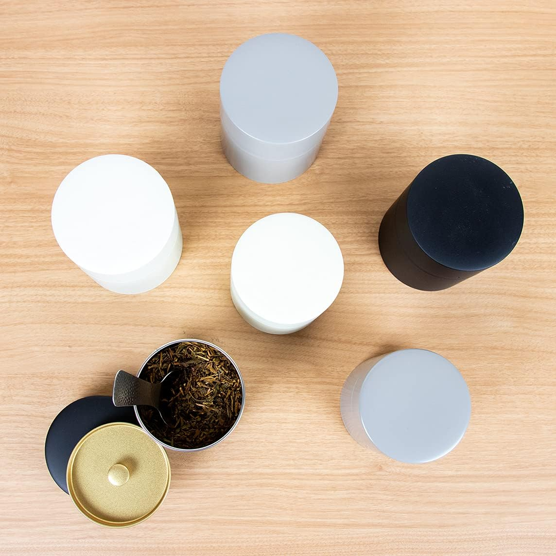 Lacquer-Coated Tea Canister : Wide 5.3Oz (150G) Semi-Mat Eggshell White by KOTODO, Japan image number 1