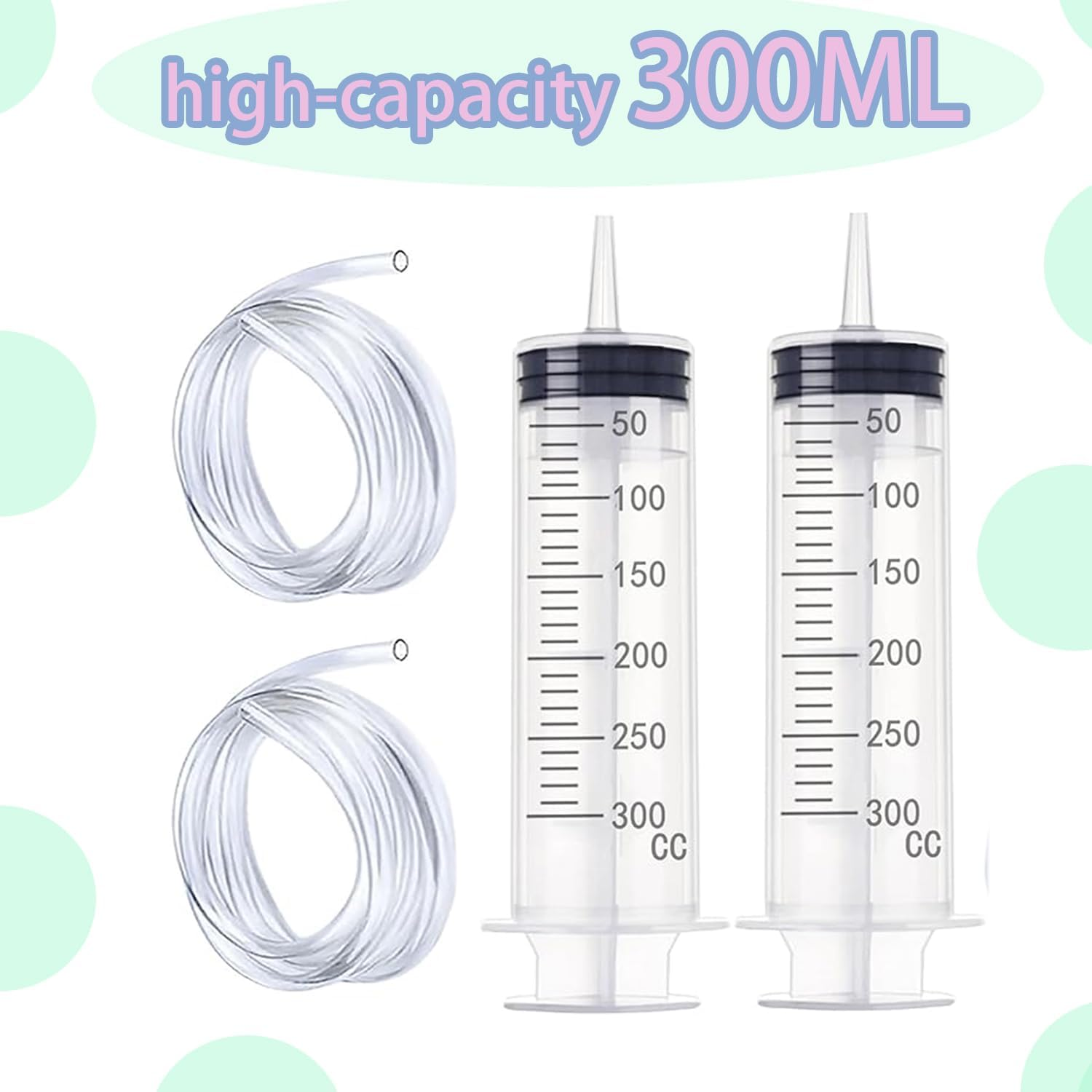 Two Sets of 300ML Large Syringes with 100Cm Tubes - Reusable Plastic Ruhr Lock Syringes for Liquid Measurement, Laboratory, Garden, Pet Feeding, and Oil Extraction image number 3