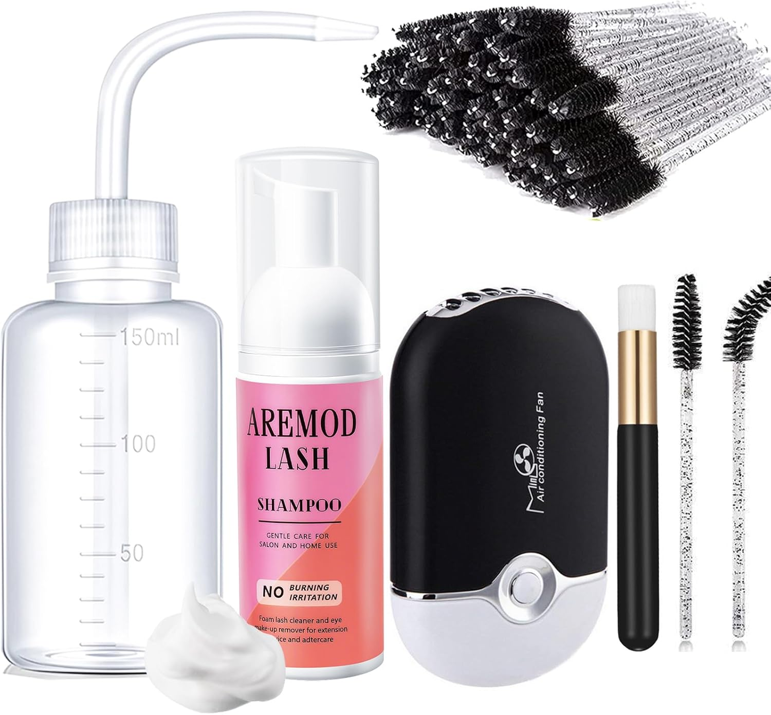 Eyelash Cleanser for Extensions, Lash Shampoo Kit with Lash Fan, 60Ml Lash Shampoo,Cleaning Brush and Wash Bottle for Lash Bath(Black) image number 5