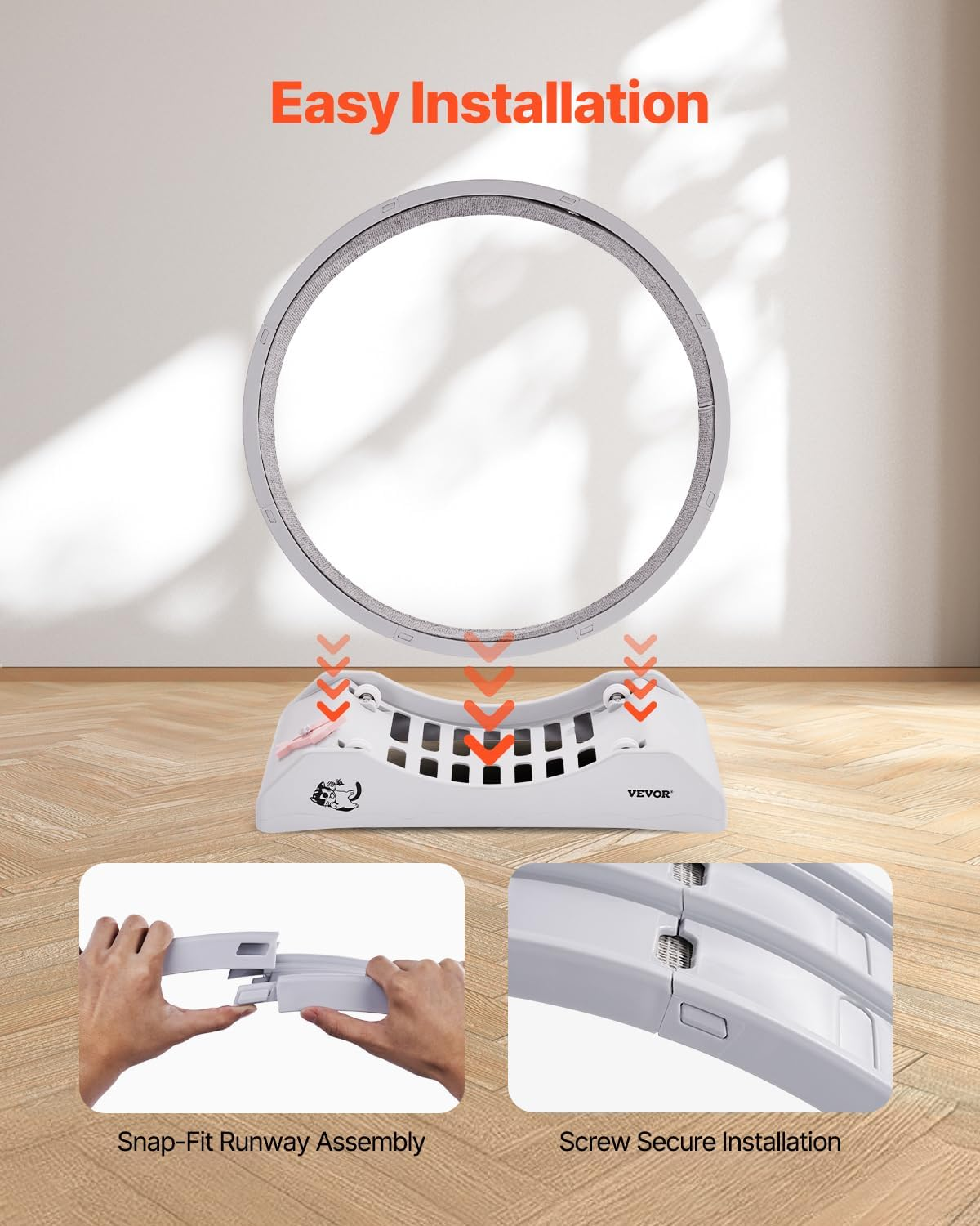 VEVOR Cat Exercise Wheel, 31.5 In, Large Cat Running Wheel with Secure Brake & Carpeted Runway, Quiet Operation Cat Treadmill, Indoor Cats Exerciser Wheel for Pets Weight Loss & Health White image number 6