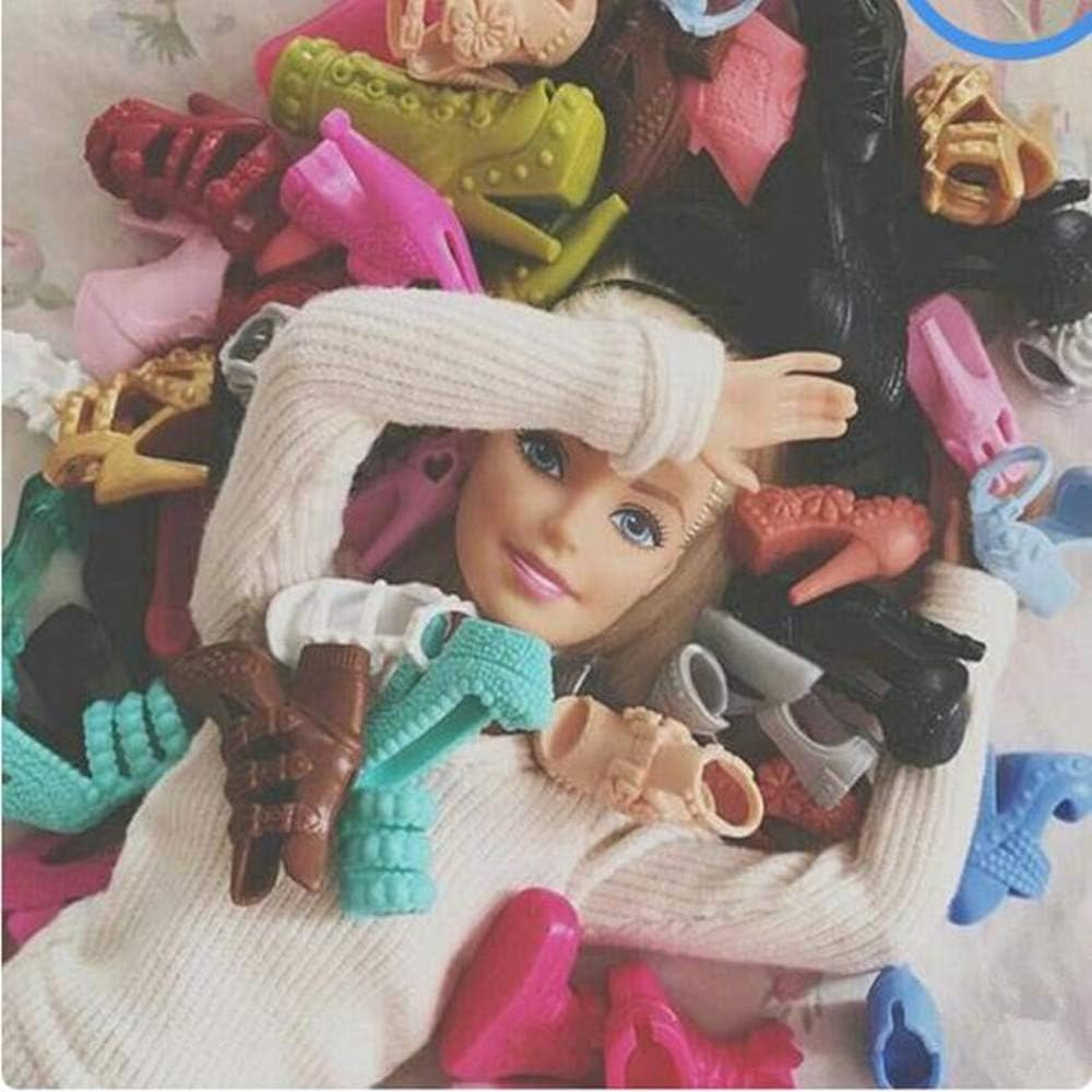 Doublewood 50Pairs 11.5" Fashion Doll Shoes Different Assorted Colors High Heel Shoes Doll Boots Flat Shoes Set for Barbie Doll
