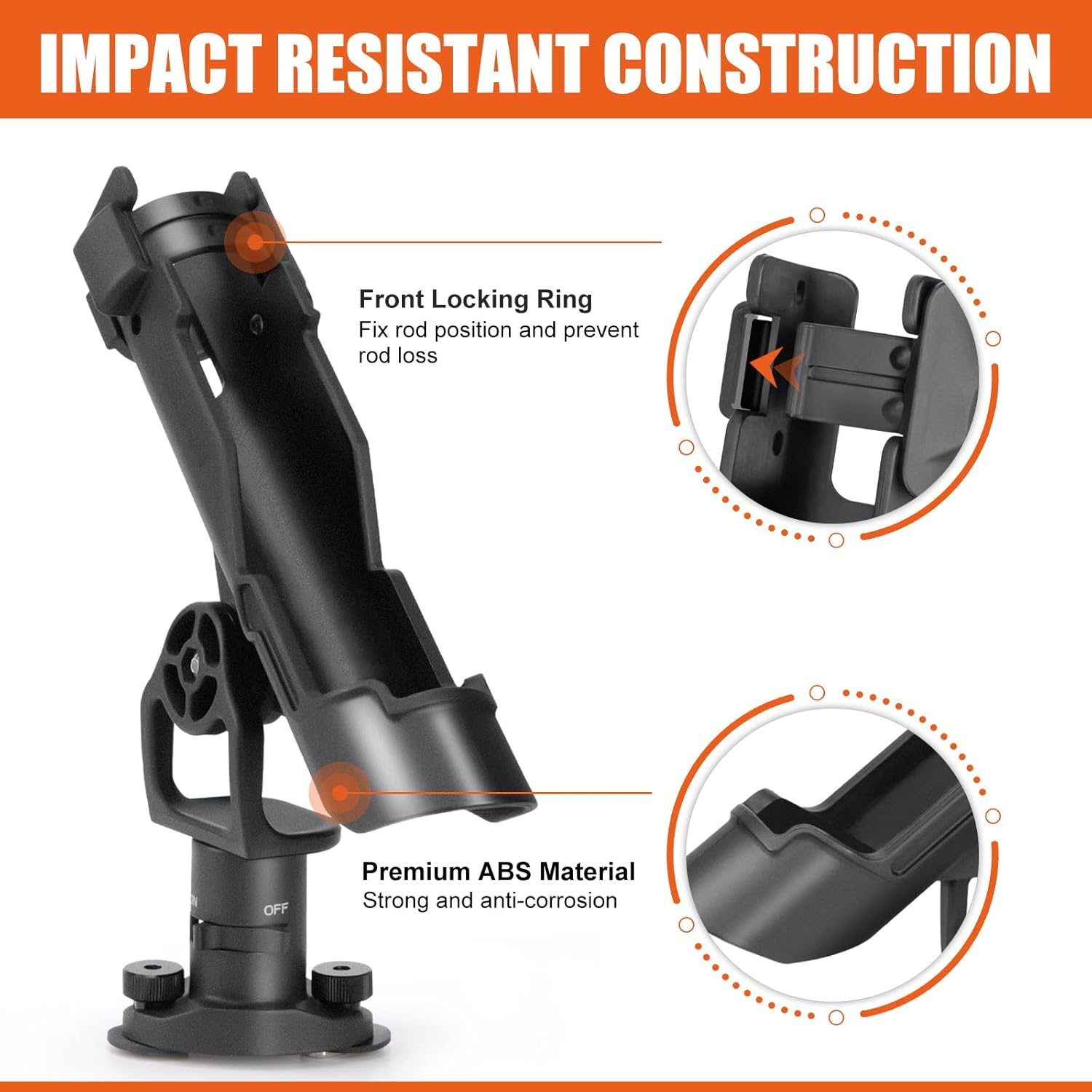 Hikeen Kayak Fishing Rod Holder, Fishing Boat Rod Holder with T-Shaped Screw Mounted on the Rail or Kayak, Fishing Boat, 360 Degree Adjustable Fishing Pole Holders, 1 Pack image number 2